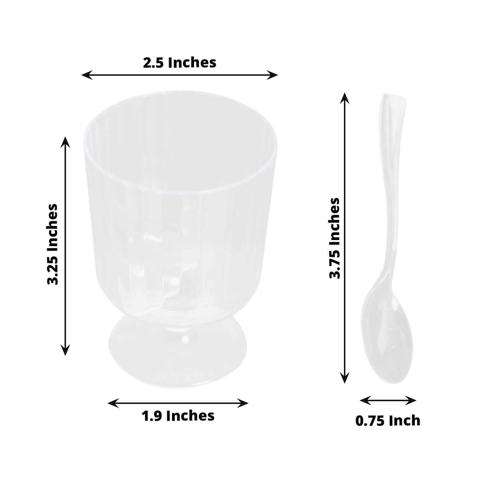 24-Pack Disposable 5oz Clear Plastic Dessert Cups with Ribbed Design and Pedestals, Spoon Set for Events