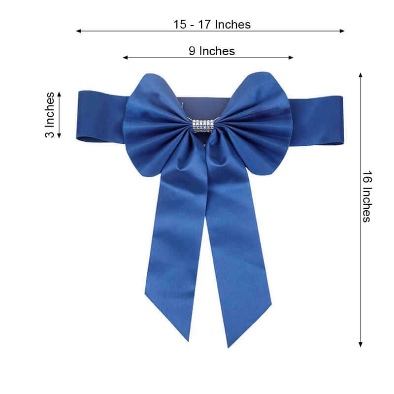 Hot Deal! 5-Pack Royal Blue Satin Faux Leather Chair Sashes with Diamond Rhinestone Buckles