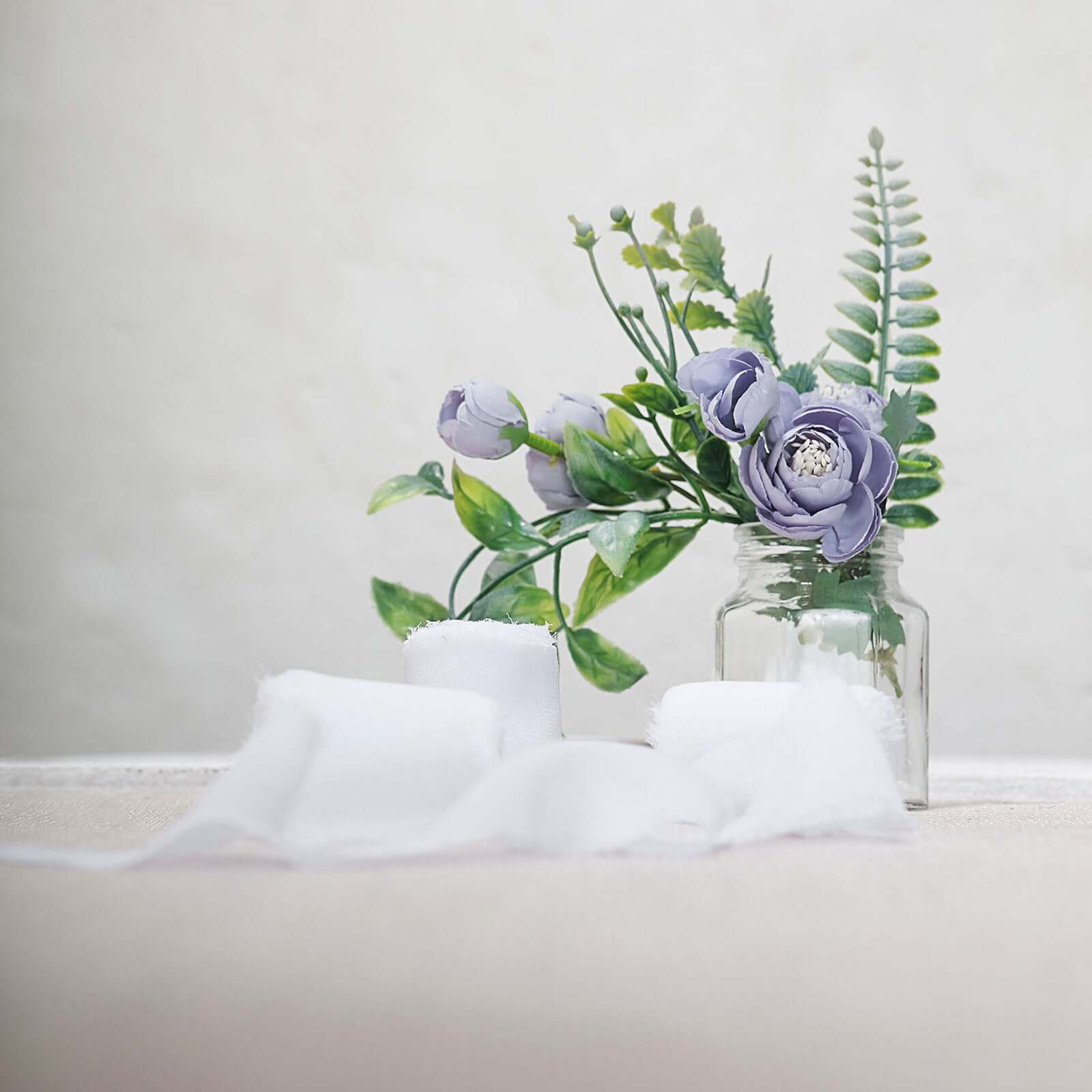 2-Pack White Silk-Like Chiffon Linen Ribbon Rolls for Wedding & Gift Wrapping - 6 Yards Each