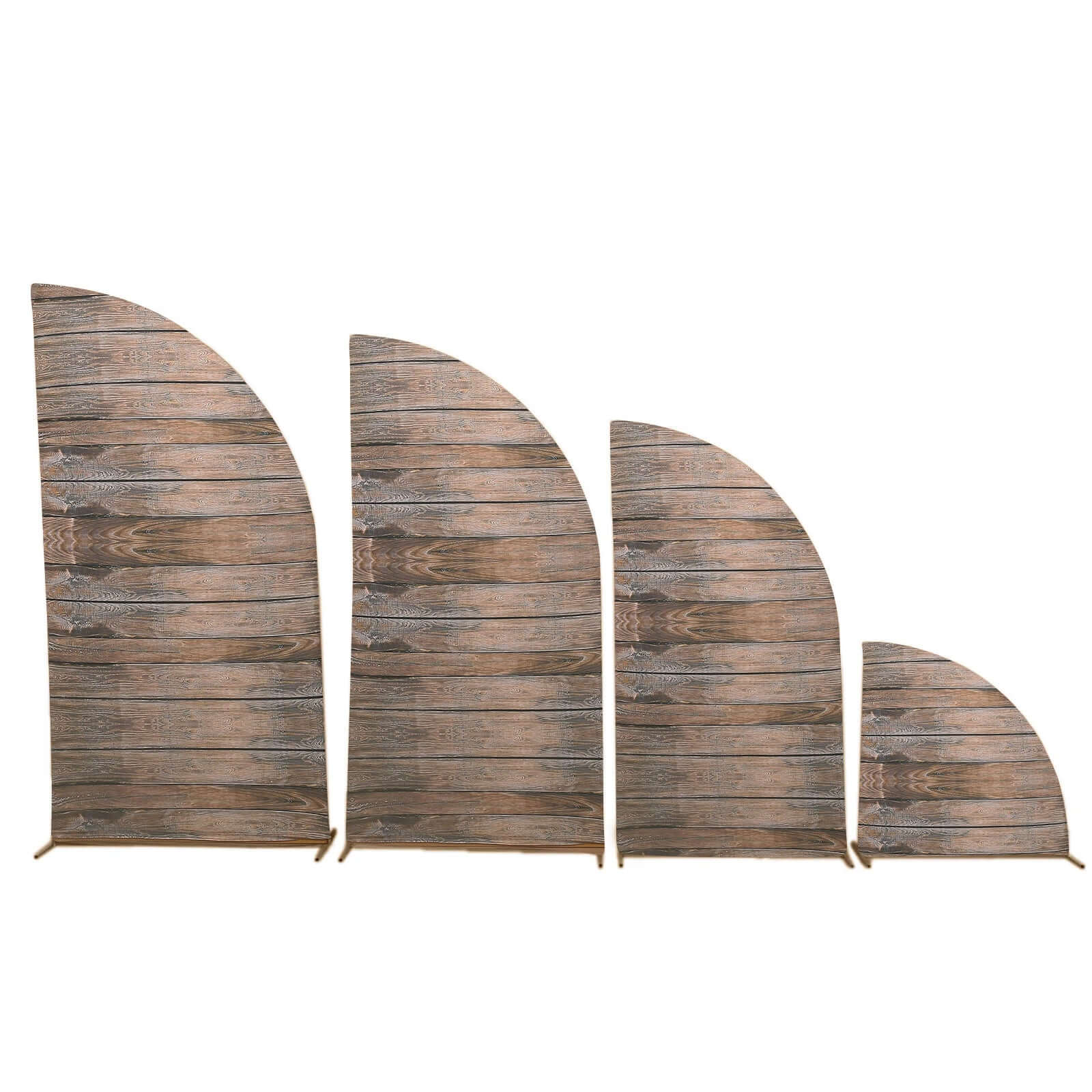 Set of 4 Brown Spandex Wedding Arch Covers with Rustic Wood Design, for Half Moon Stands