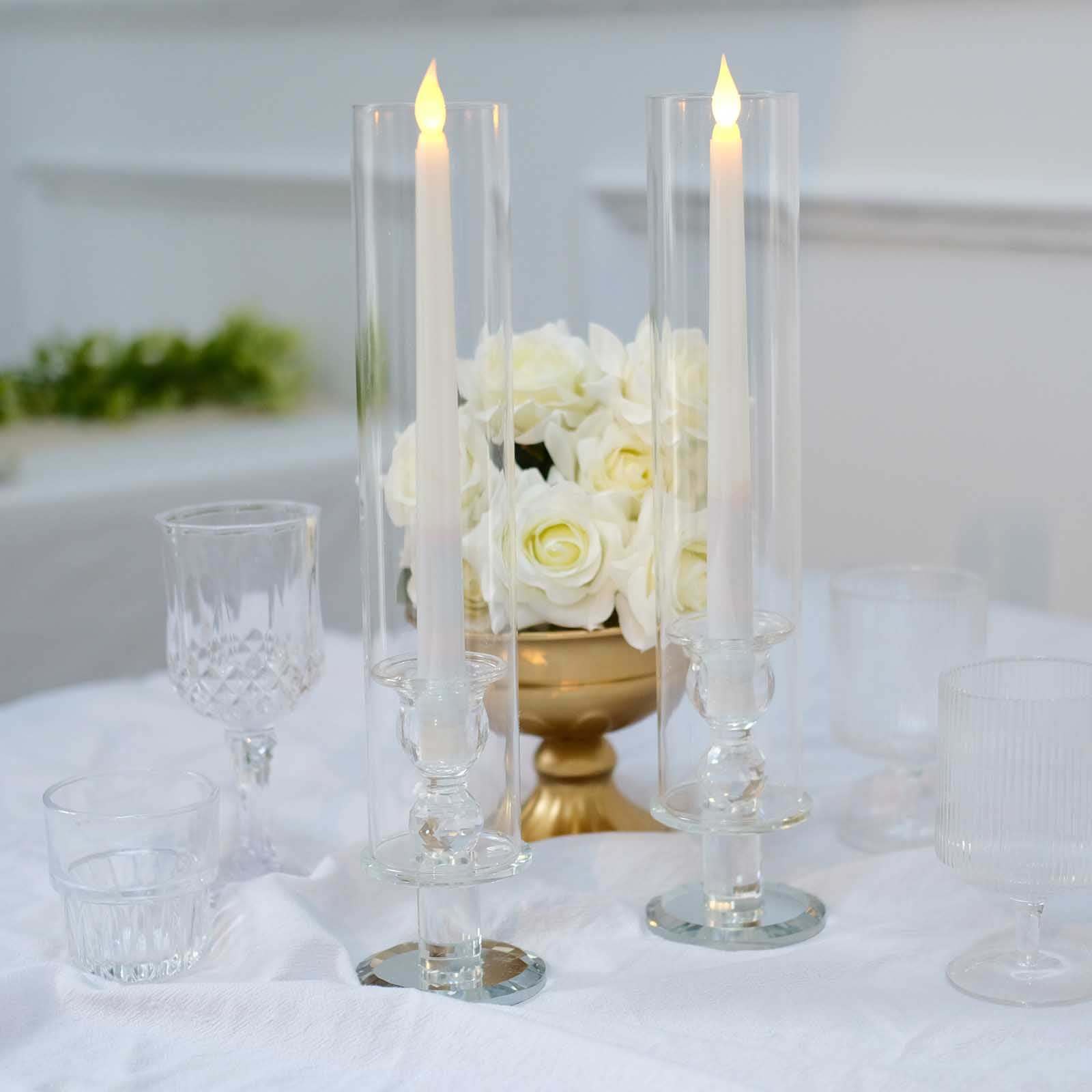 Hot Deal! 2-Pack Clear Crystal Hurricane Taper Candle Holders, 14-Inch Tall