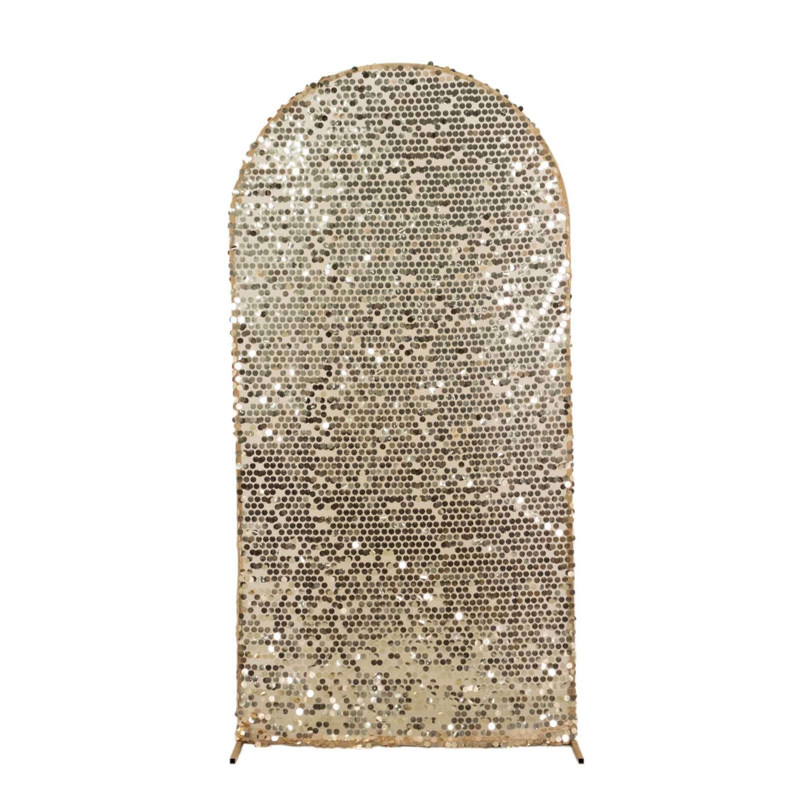 Champagne Sparkly 7ft Sequin Fitted Cover for Round Top Wedding Arch - Perfect Decoration!