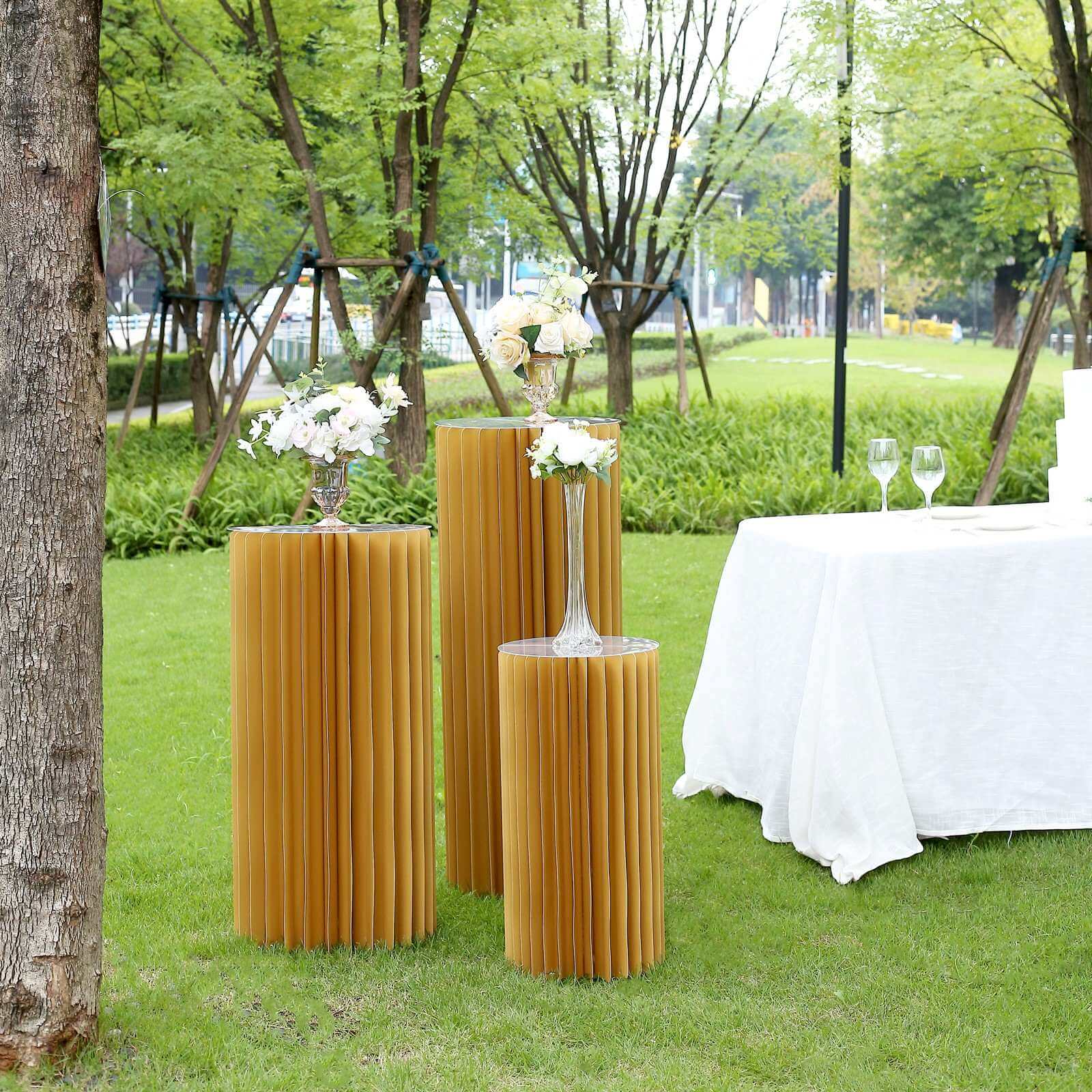 Hot! 24 - inch Gold Accordion Cylinder Display Stand with PVC Top Plate