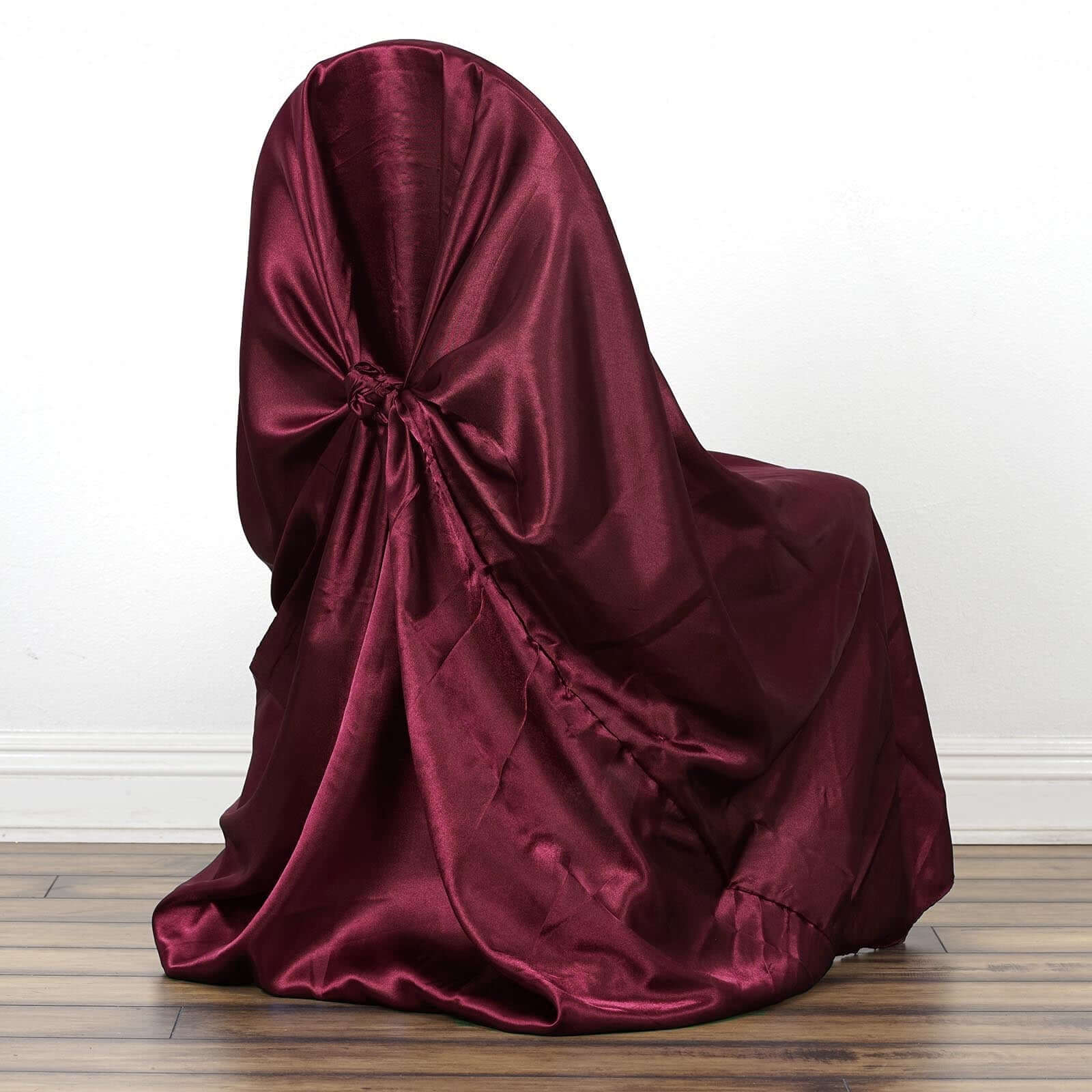 Burgundy Satin Self-Tie Chair Cover - Universal Design for Folding, Dining & Banquet Chairs