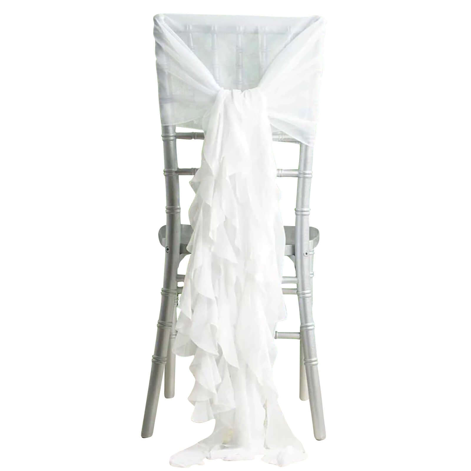 Hot Deal! 1 Set of White Chiffon Chair Sashes with Willow Ruffles for Weddings & Gatherings