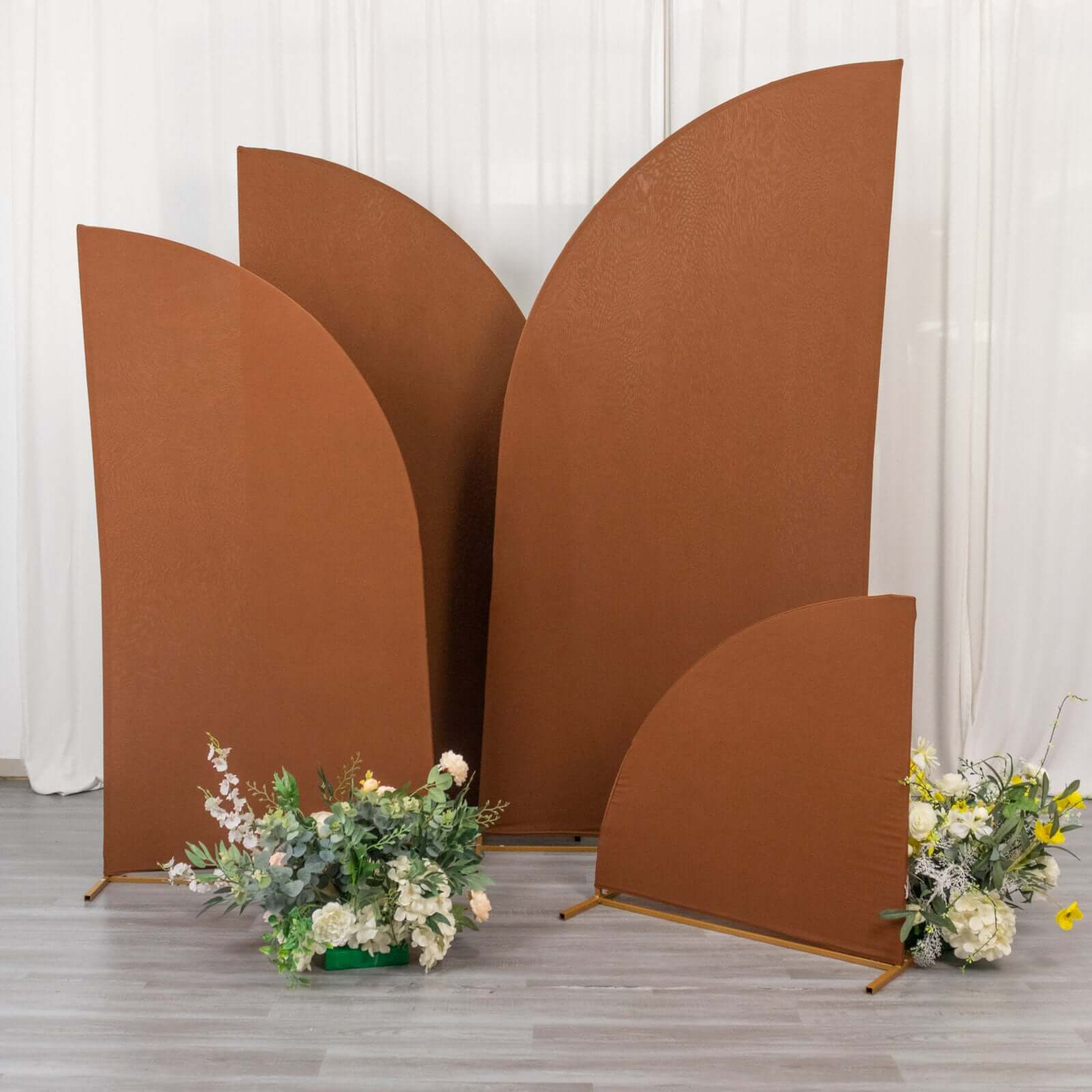 Set of 4 Custom-Fitted Matte Cinnamon Brown Spandex Half Moon Wedding Arch Backdrop Covers in 4 Sizes