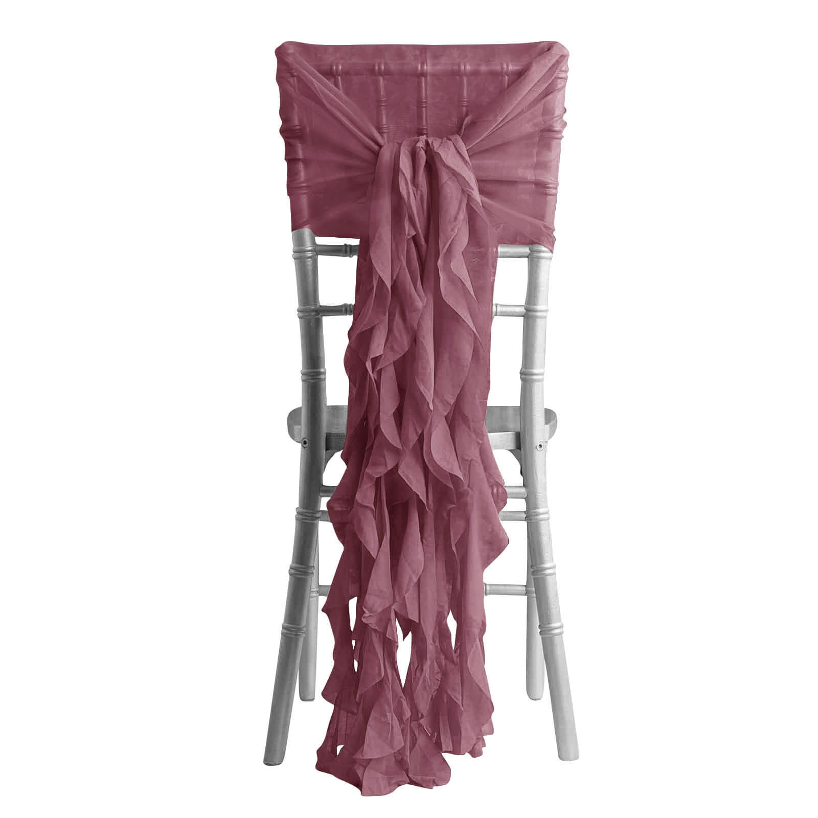 Stylish Mauve Cinnamon Rose Chiffon Chair Sashes Set with Willow Ruffles Design