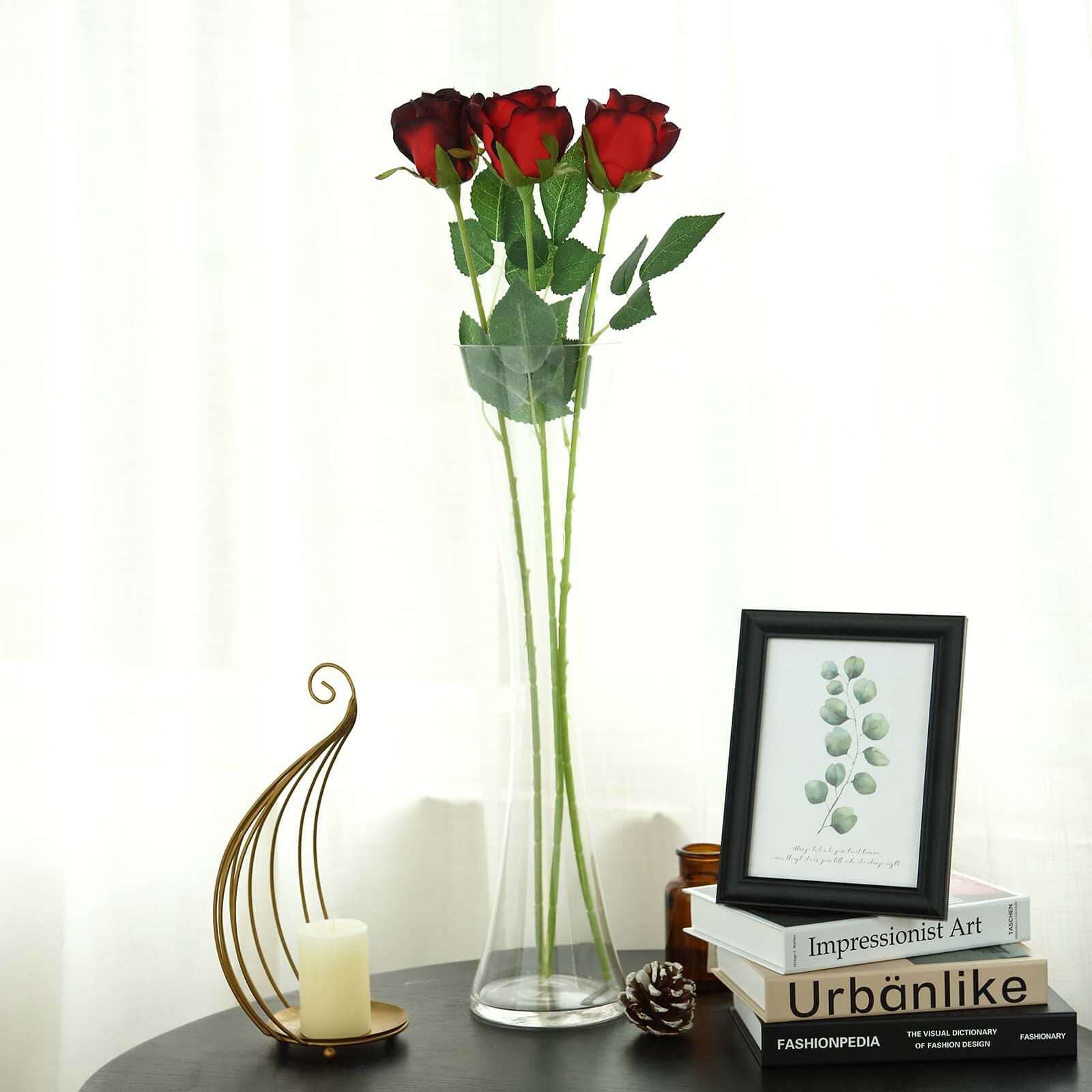 24Pcs Artificial Silk Roses with Red & Black Tips, 31