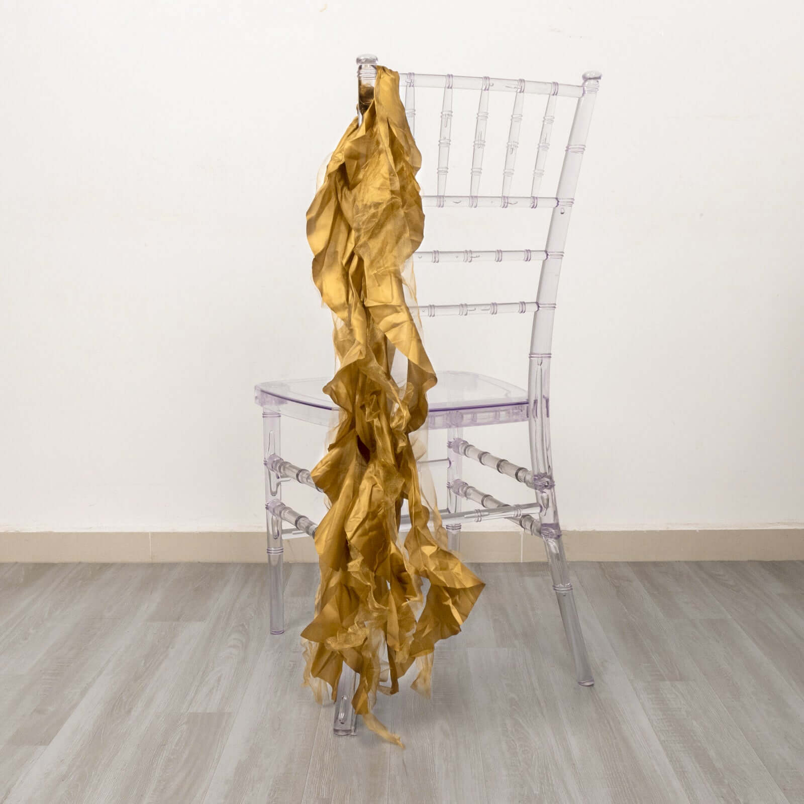 5-Pack Gold Chiffon Satin Curly Willow Chair Sashes - Easy Install, Ideal for Weddings