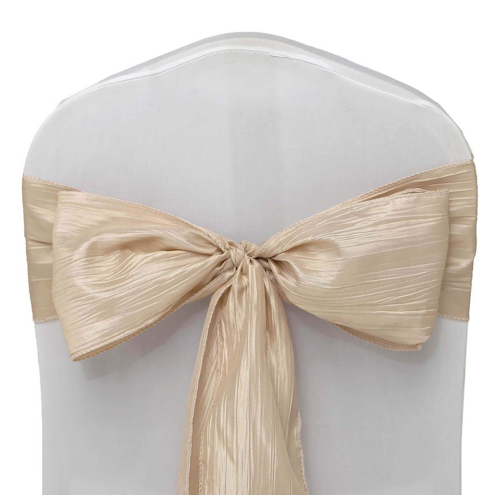 5-Piece Set of Beige Accordion Crinkle Taffeta Chair Sashes (6x106) - Ideal for Weddings and Gatherings