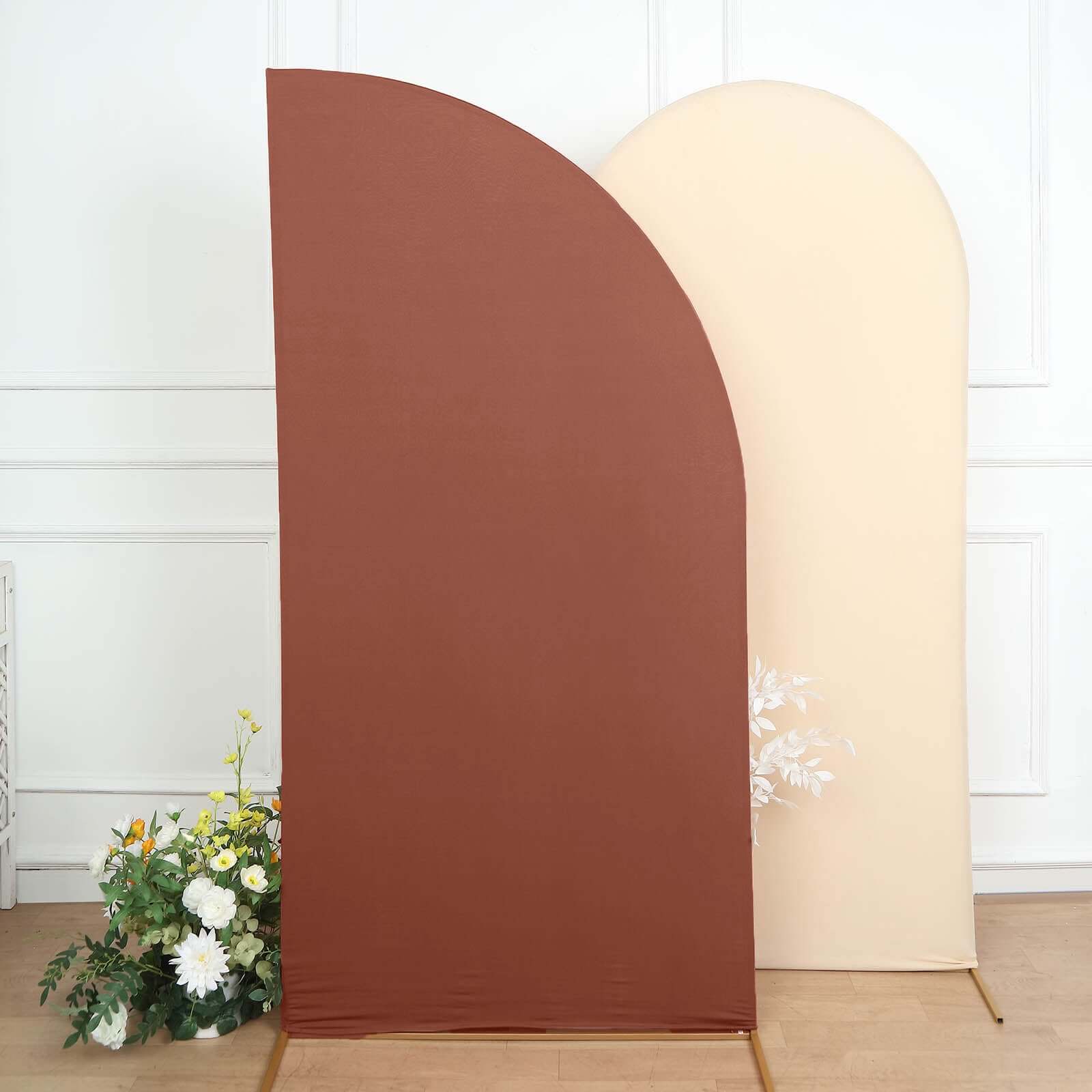 Hot Deal! 7ft Custom-Fitted Spandex Half Moon Chiara Matte Terracotta (Rust) Wedding Arch Backdrop Stand Cover