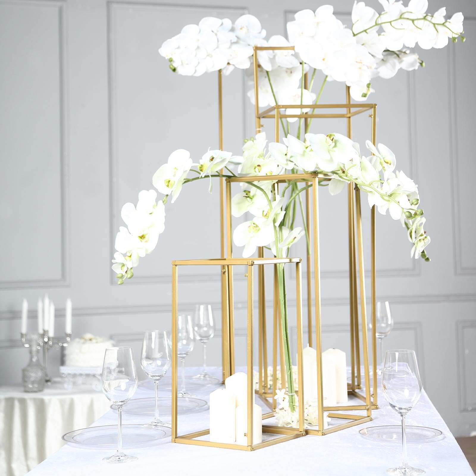 Sale! 4-Piece Matte Gold Metal Flower Stand Set for Wedding Centerpieces - Durable Displays in 16/24/32/40 Inches
