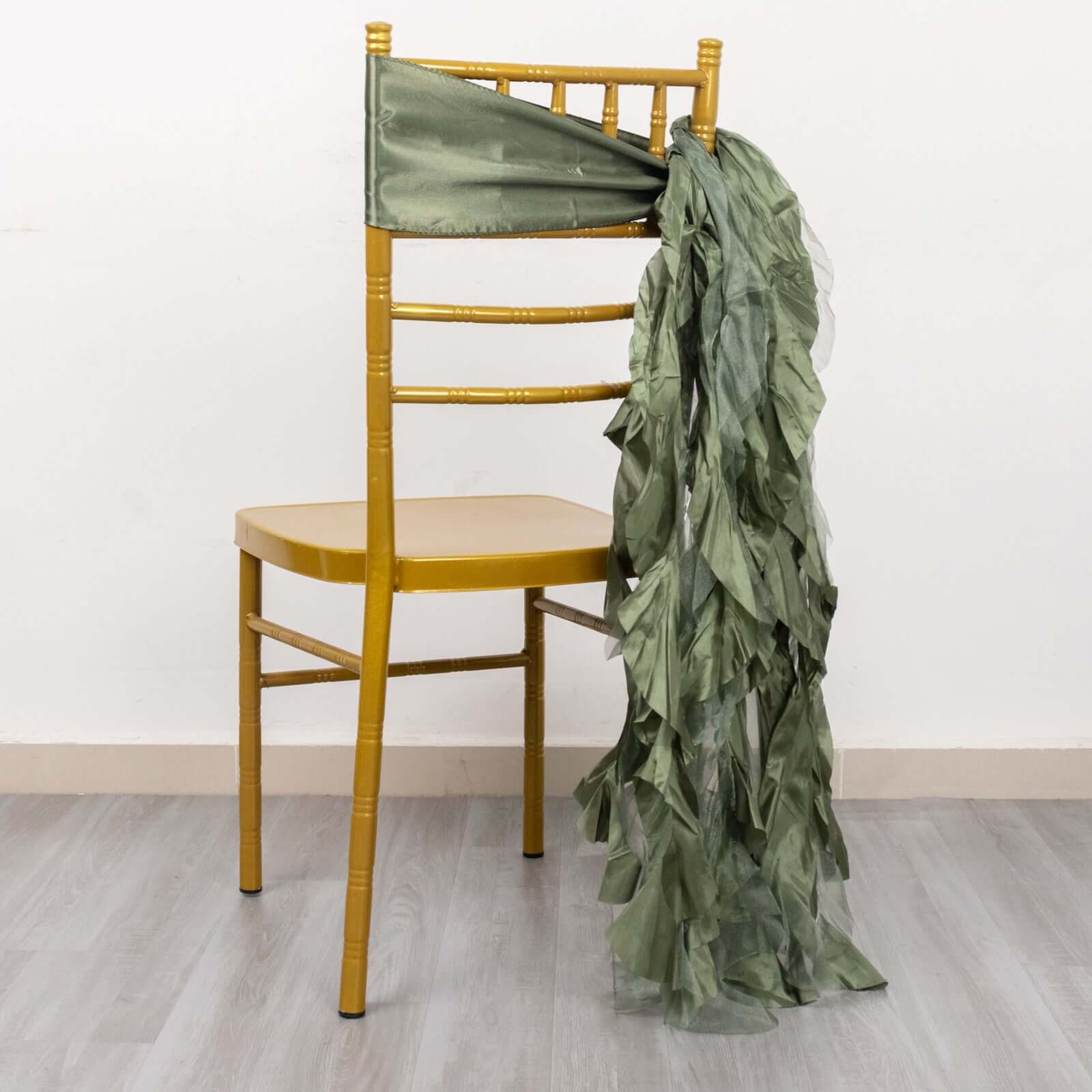 5-Piece Set of Dusty Sage Green Chiffon Satin Chair Sashes - Easy Install for Events