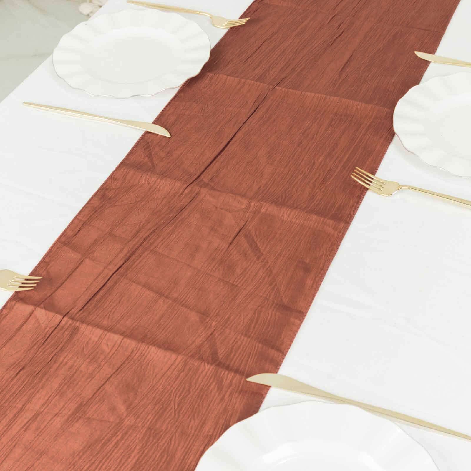 Hot Deal! Terracotta Accordion Crinkle Taffeta 12x108 Table Runner