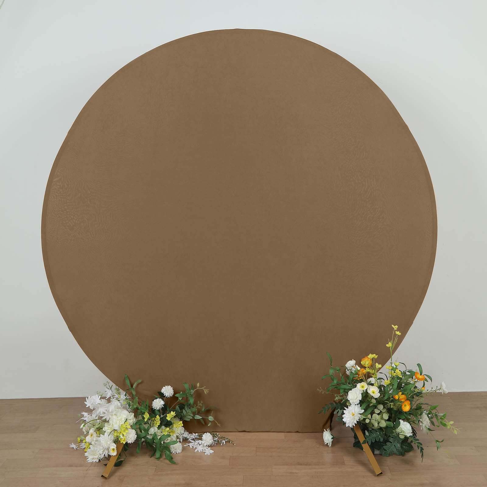 Get This 7.5ft Taupe Round Spandex Party Backdrop Stand Cover for Your Special Events