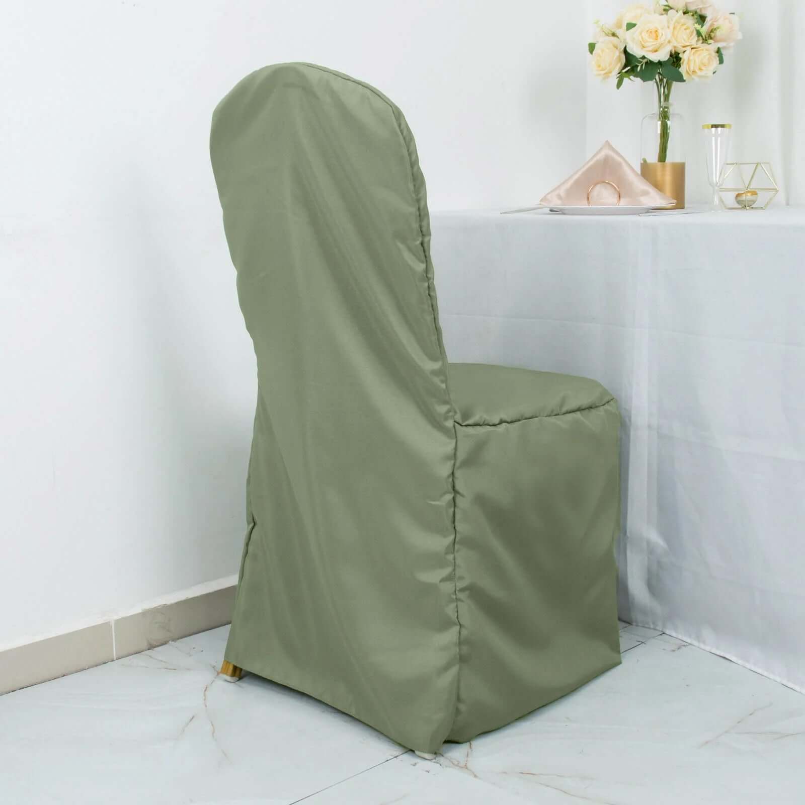 10-Piece Stain-Resistant Polyester Slip-On Chair Covers in Dusty Sage Green for Banquets