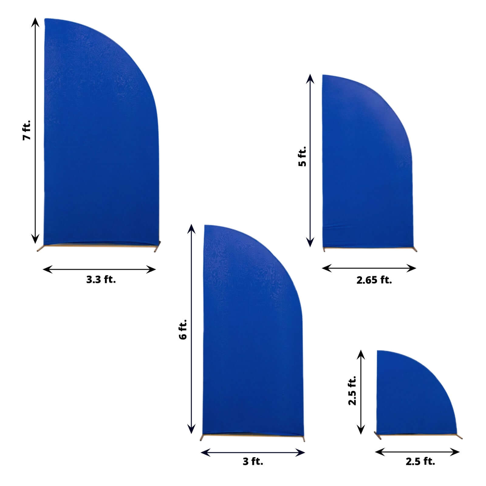 Set of 4 Custom-Fitted Matte Royal Blue Spandex Half Moon Wedding Arch Backdrop Covers - 2.5ft, 5ft, 6ft, 7ft