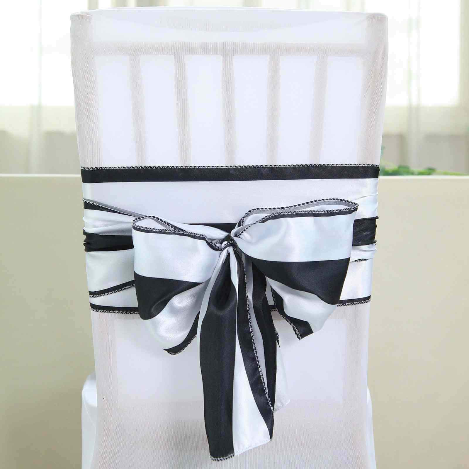 5-Pack Satin Chair Sashes in Black/White Stripes - Ideal Decor for Weddings and Gatherings