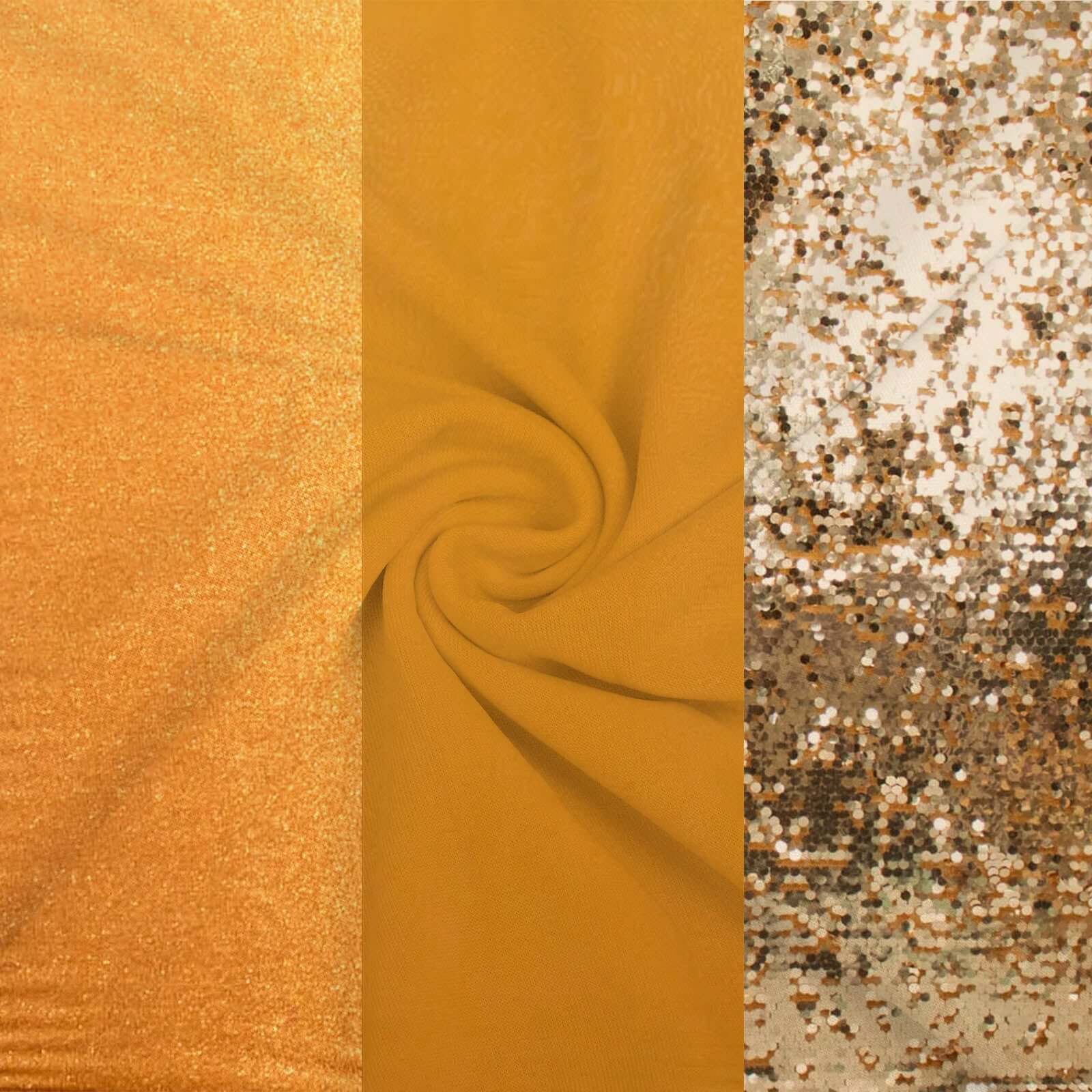 3-Piece Gold Round Top Wedding Arch Frame Covers in Sequin, Tinsel & Spandex