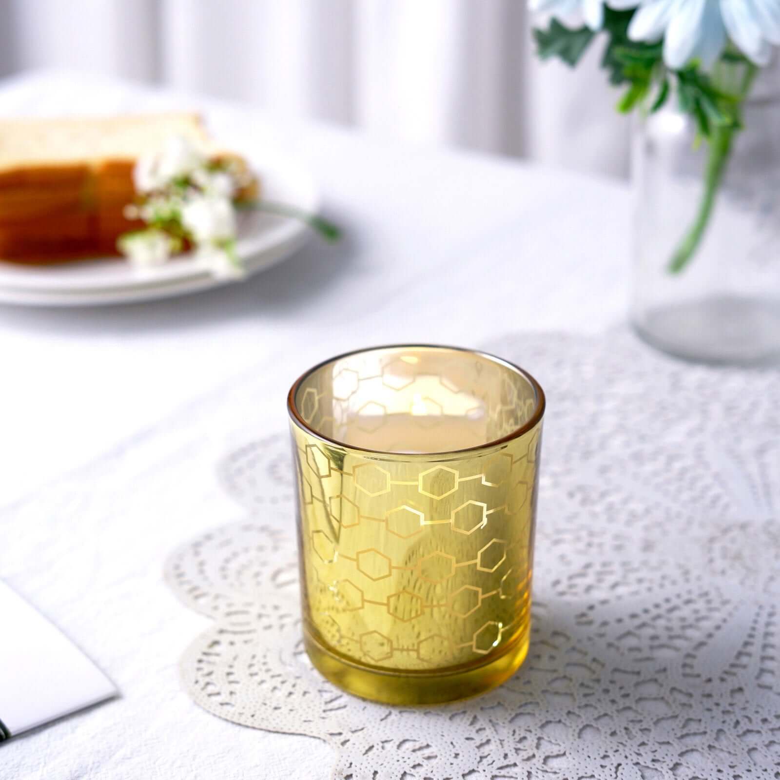 Hot Sale! 6-Piece Set of Gold Mercury Glass Votive Candle Holders with Honeycomb Design