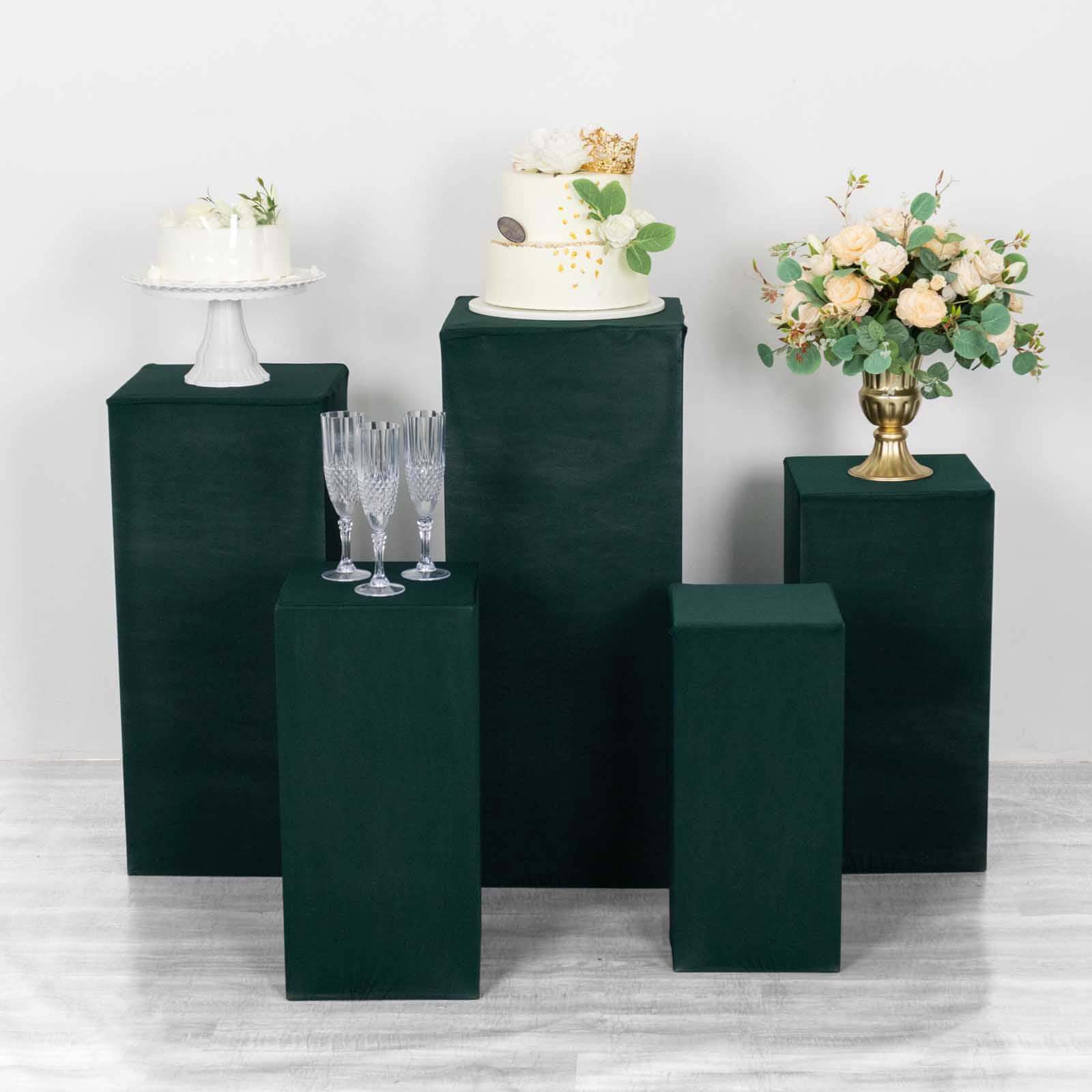 Hot Deal! Set of 5 Hunter Emerald Green Stretchable Spandex Pedestal Stand Covers - 160 GSM