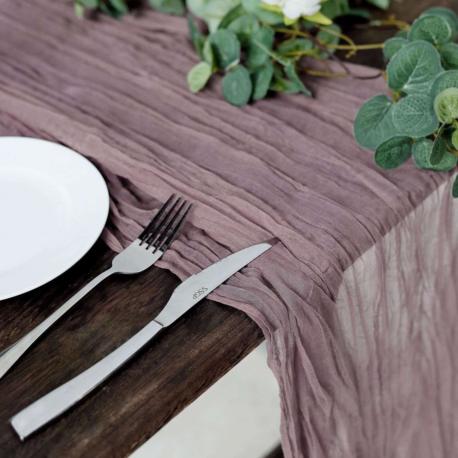 Exclusive Violet Amethyst Cheesecloth Gauze 10ft Table Runner for Rustic Boho Events
