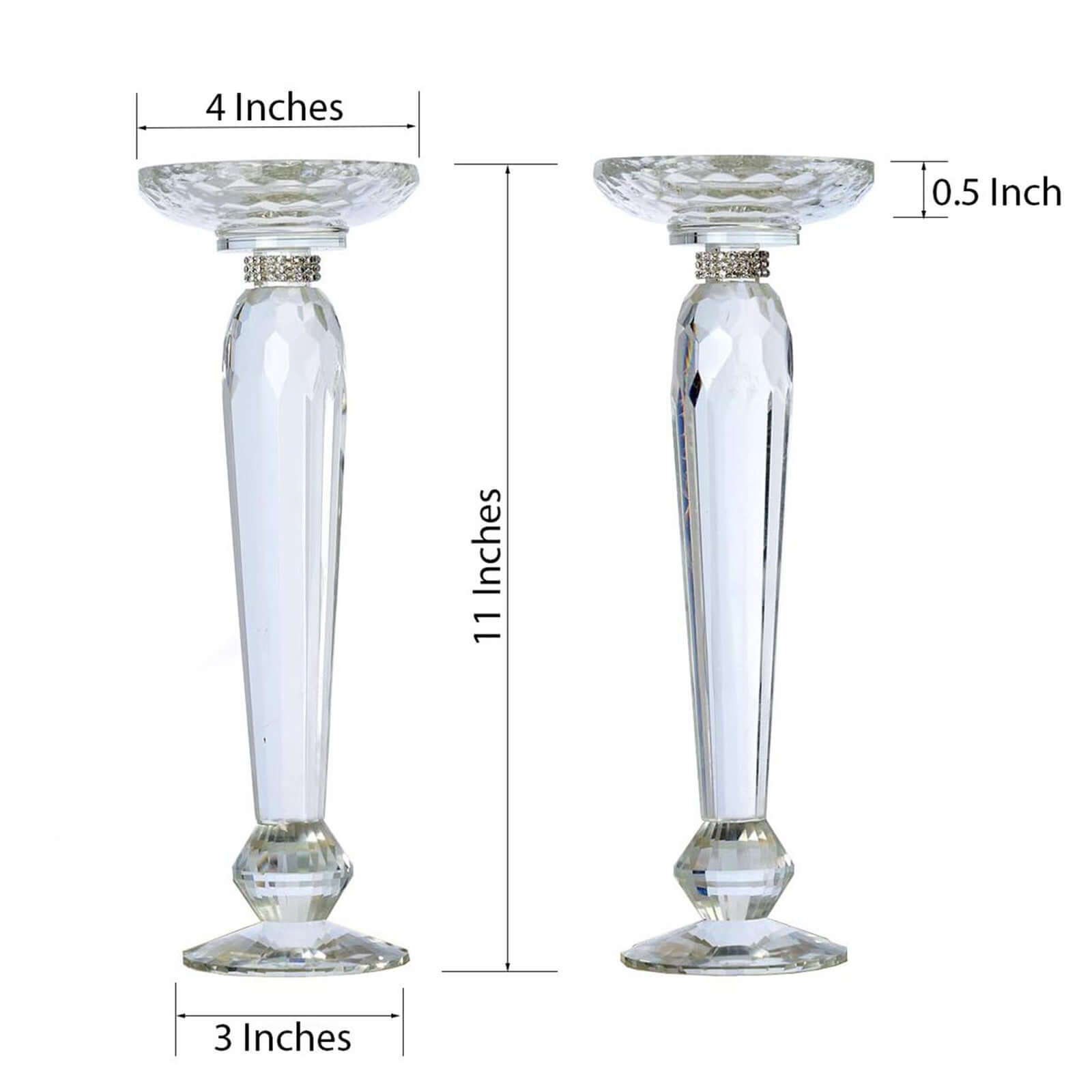 2-Pack 11-Inch Cut Crystal Glass Pillar Candle Holders for Decorative Use