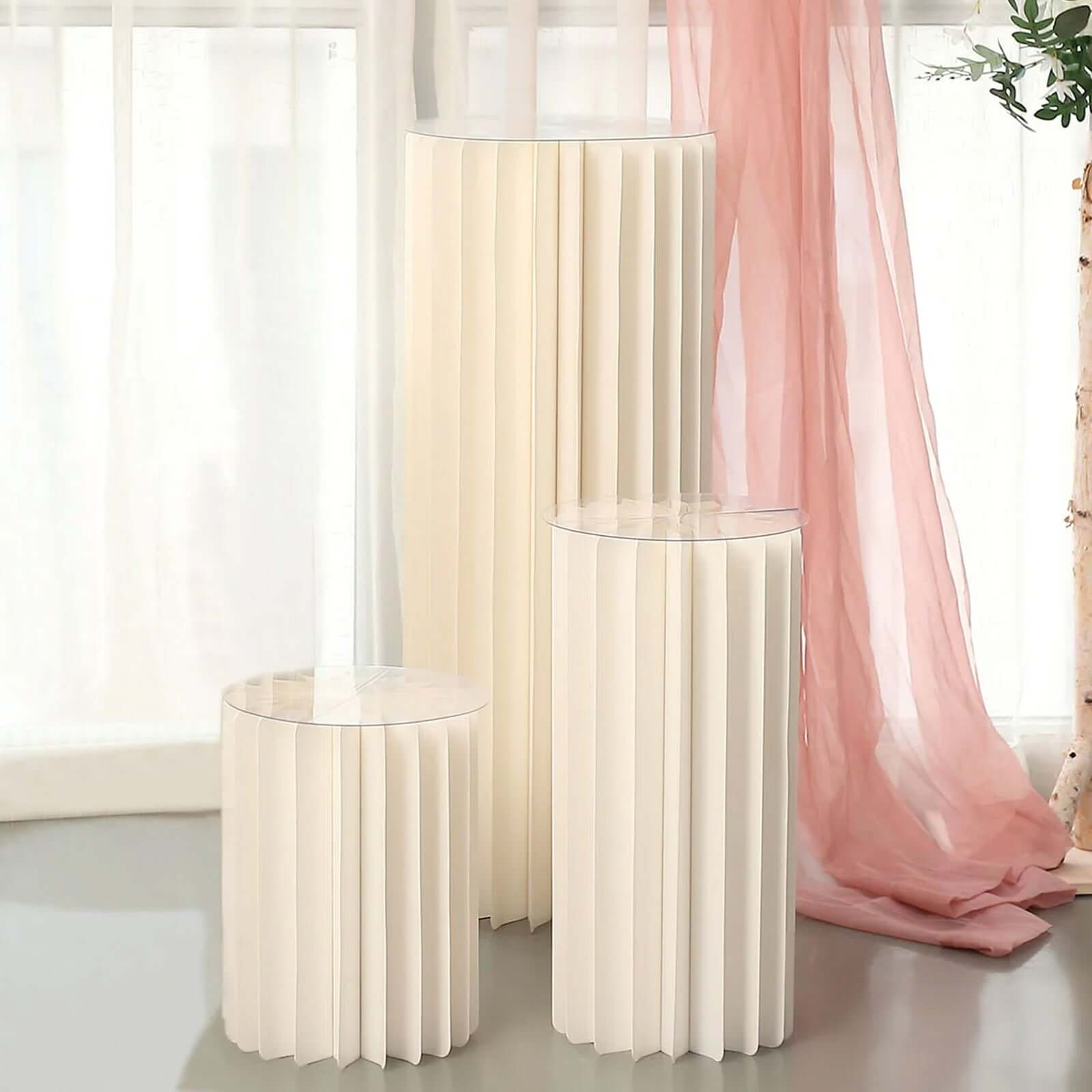 Hot Sale! 24-Inch Ivory Cylinder Display Column Stand with PVC Top Plate for Events