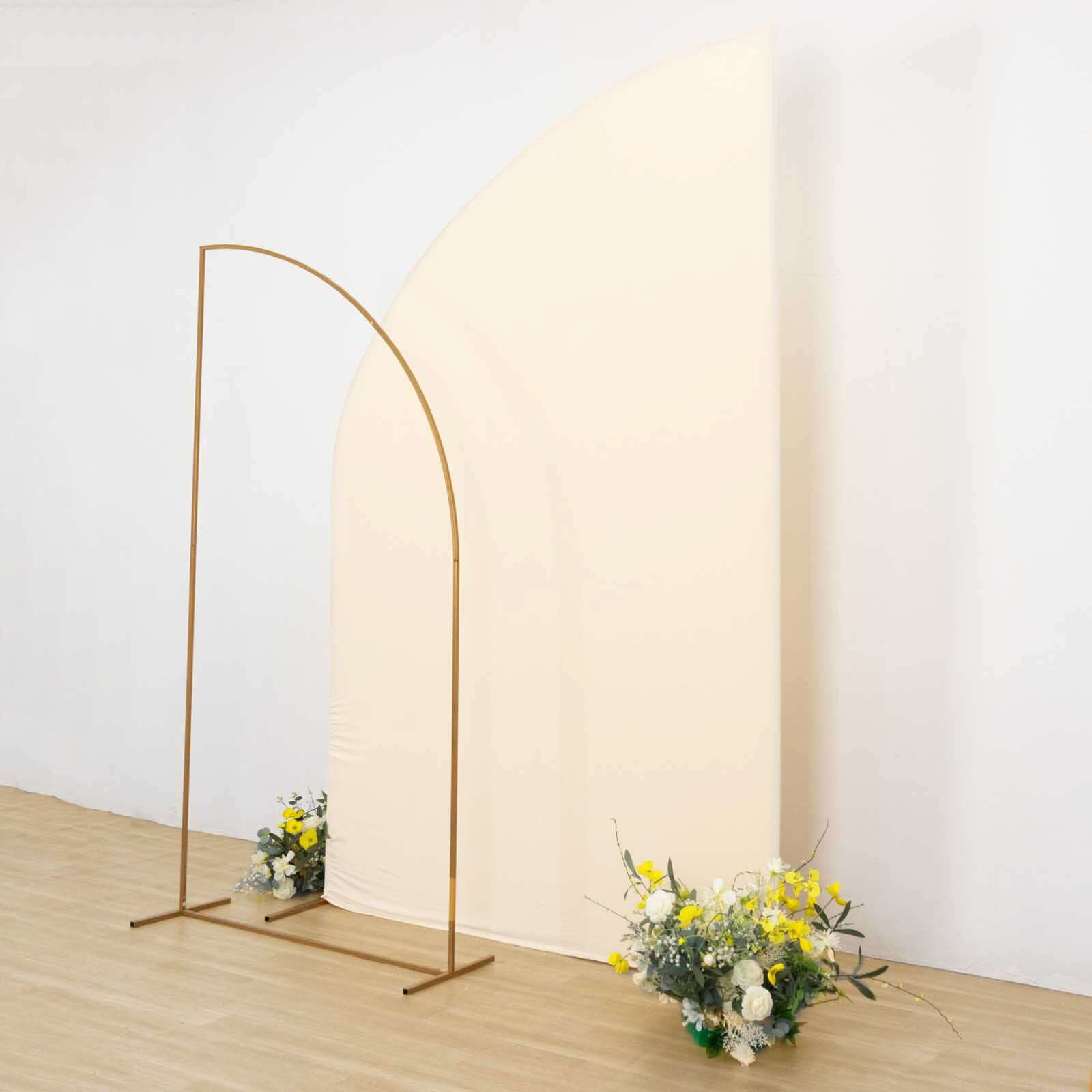 Exclusive 8ft Beige Spandex Fitted Cover for Half Moon Wedding Arch Backdrop Stand
