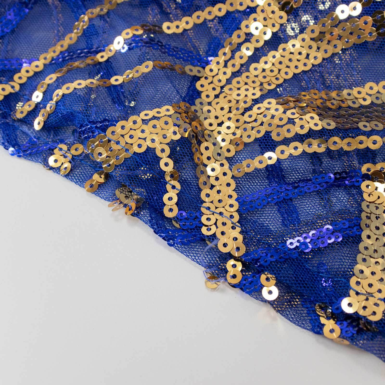 Hot Sale! Set of 5 Royal Blue Sequin Mesh Cylinder Pedestal Stand Covers with Wave Pattern