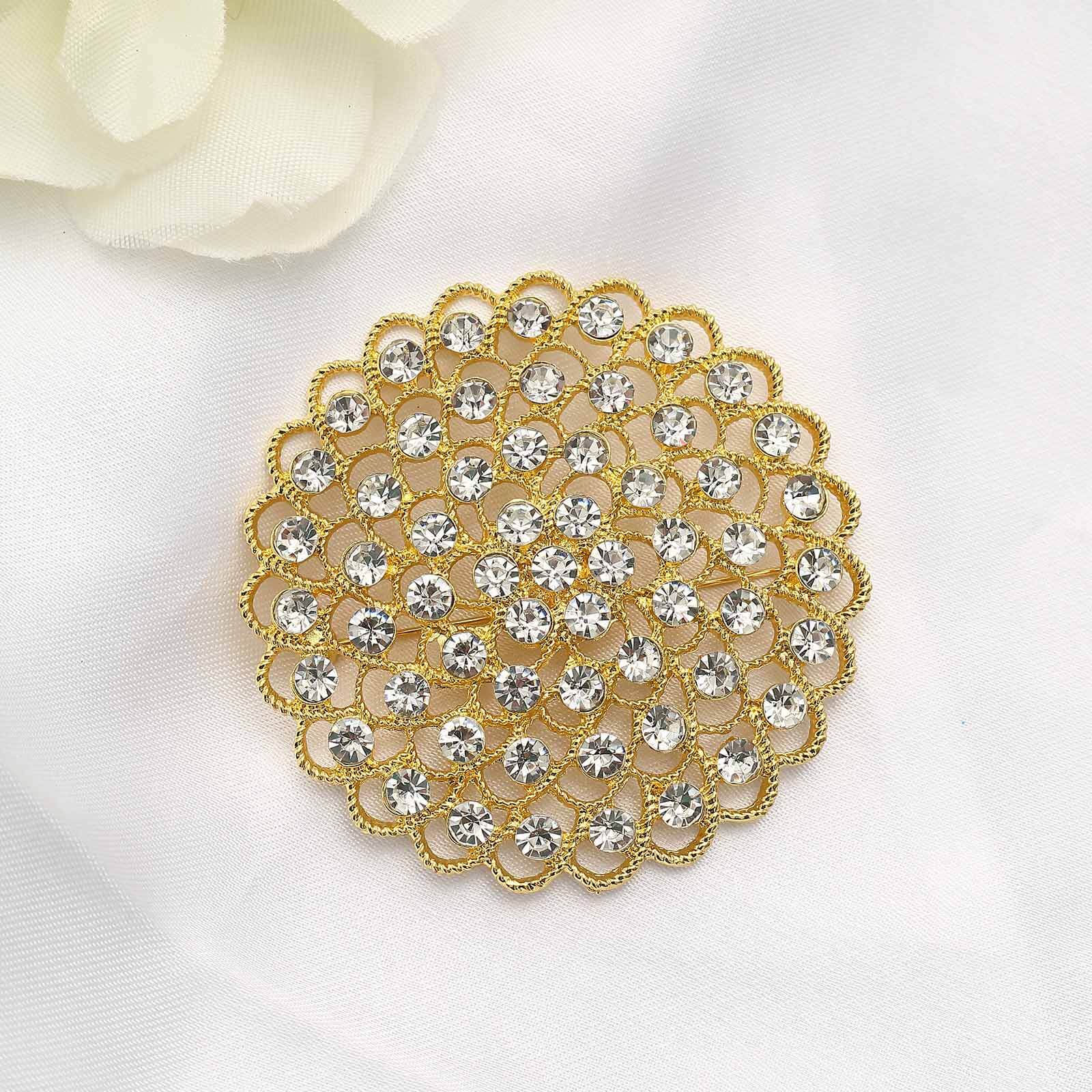 Sparkling Gold Rhinestone Metal Flower Chair Sash Band Buckle - Ideal for Weddings & Celebrations