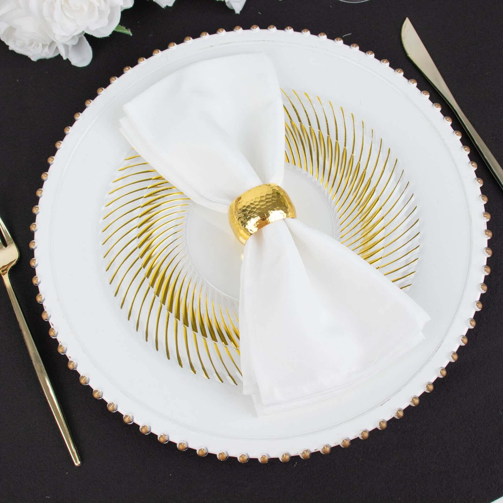 10-Pack Disposable White Dinner Plates with Gold Swirl Rim - Ideal for Parties