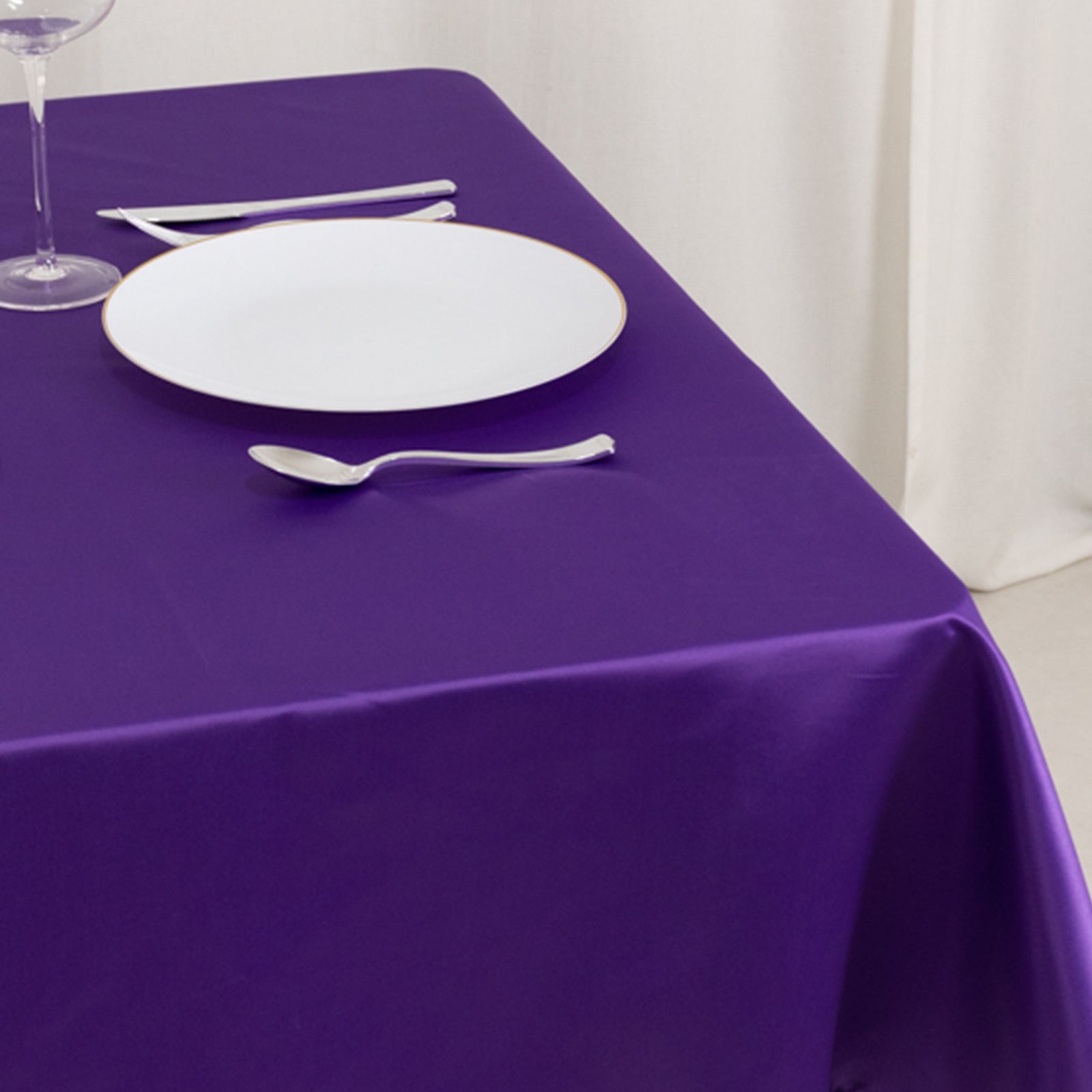 Premium Purple Lamour Satin 54x54 Square Table Overlay - Durable & Silk-Like Table Cover