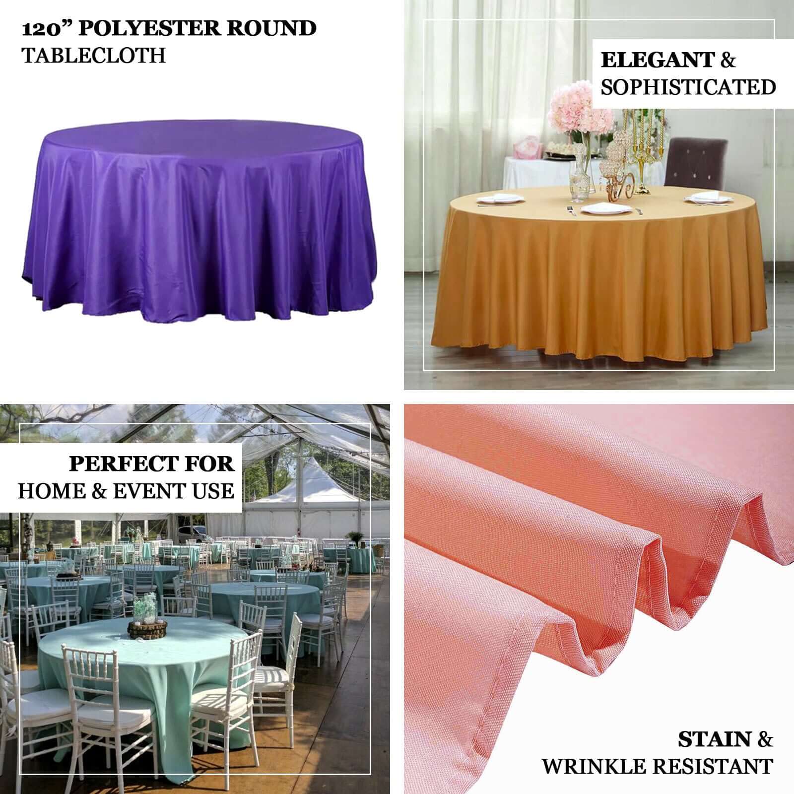 Chocolate 120-Inch Seamless Wrinkle-Resistant Polyester Round Tablecloth
