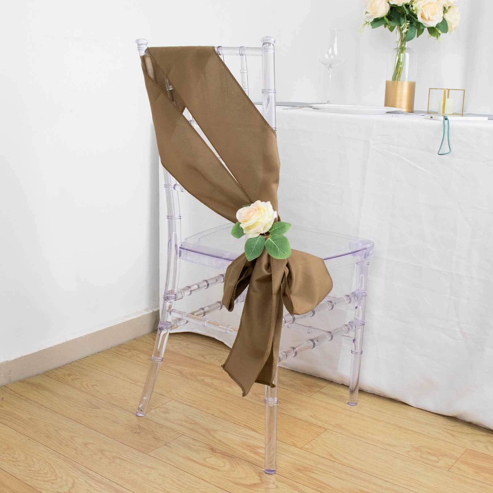 Hot Sale! 5-Piece Set of Taupe Polyester Chair Sashes, 6x108 Inches