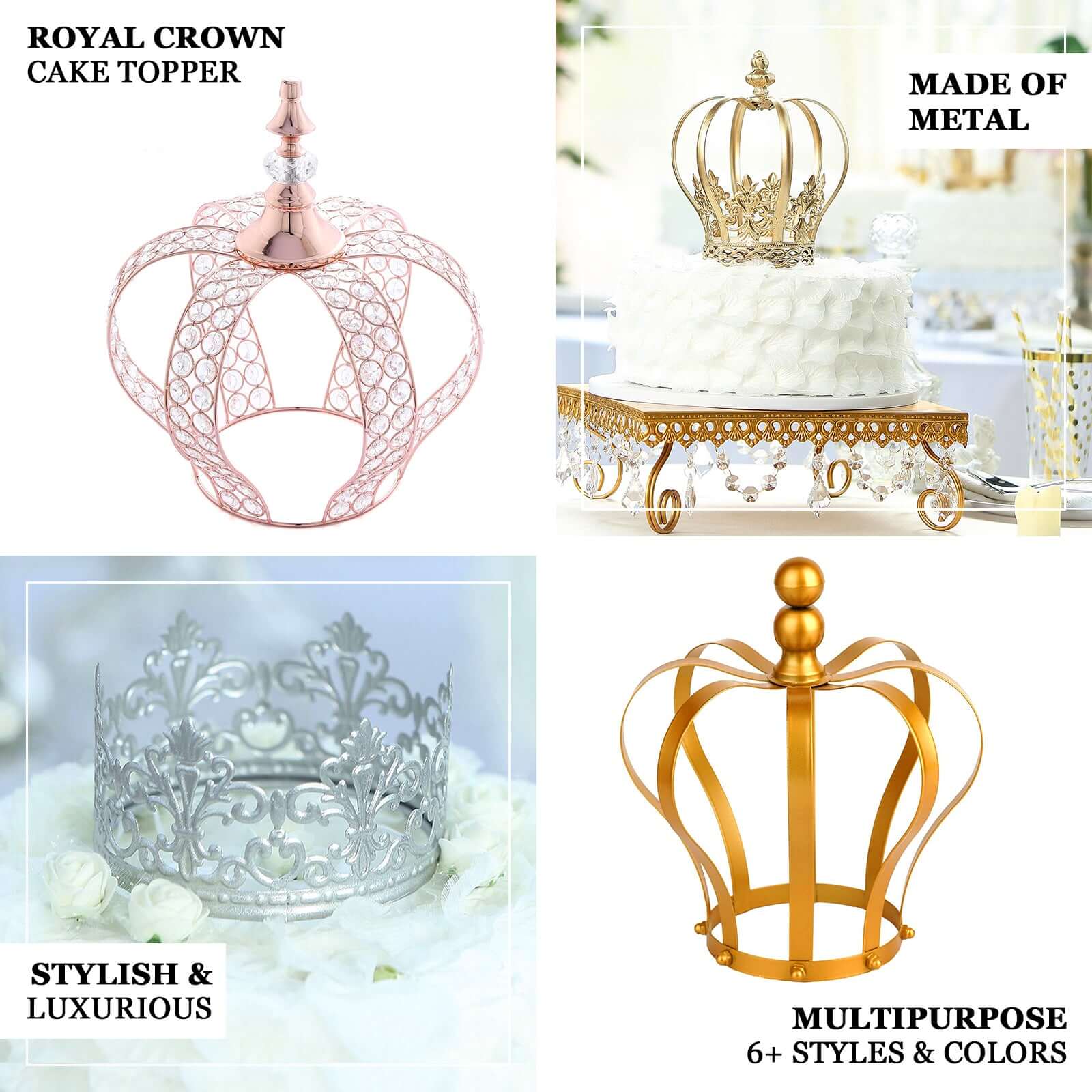 Gold Metal Royal Crown Cake Topper - Ideal for Themed Weddings and Events