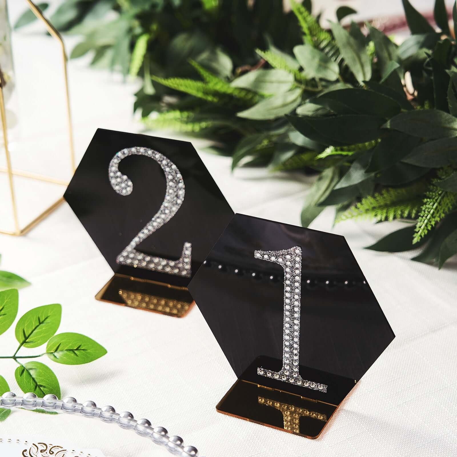 5-Pack Black/Gold Hexagon Acrylic Table Sign Holders - Ideal for Modern Event Centerpieces