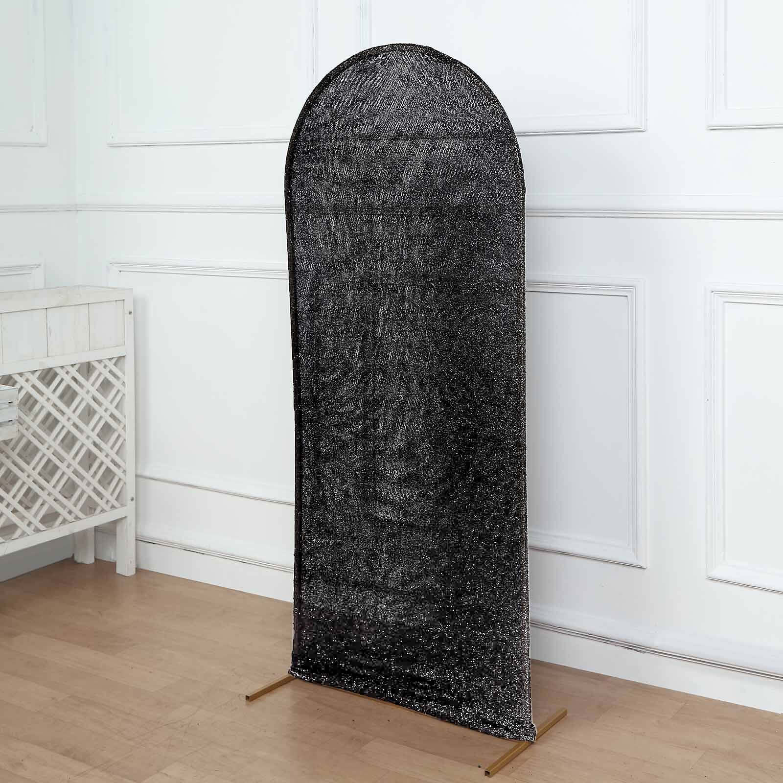Hot Sale! 5ft Black Shimmer Tinsel Spandex Cover for Fitted Round Top Wedding Arch Backdrop Stand