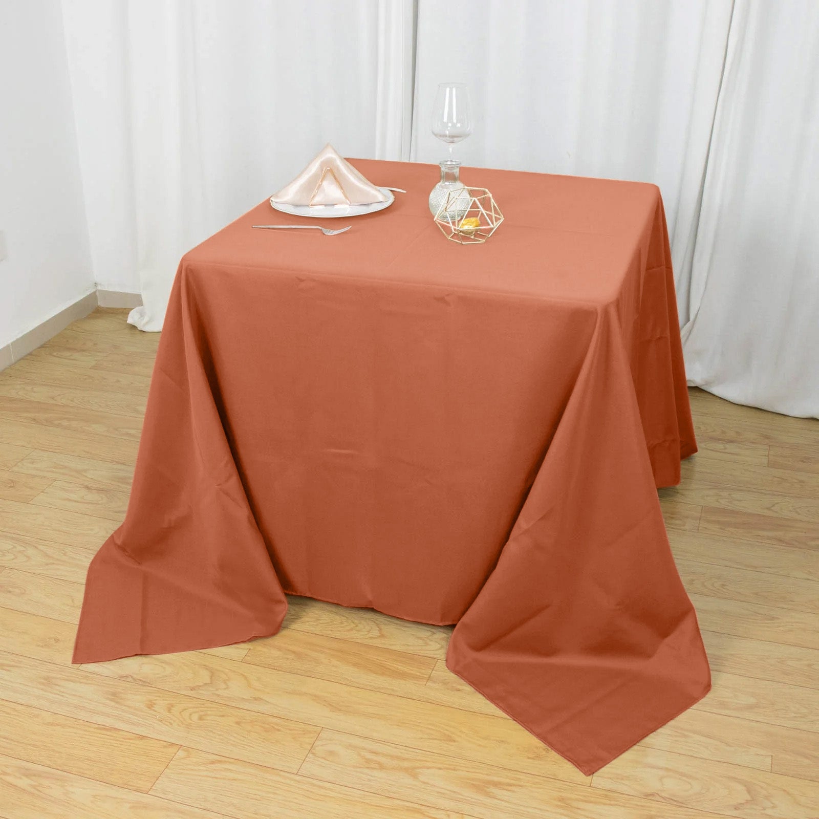 Superb 90x90 Square Polyester Tablecloth in Terracotta (Rust) - Wrinkle-Free & Durable