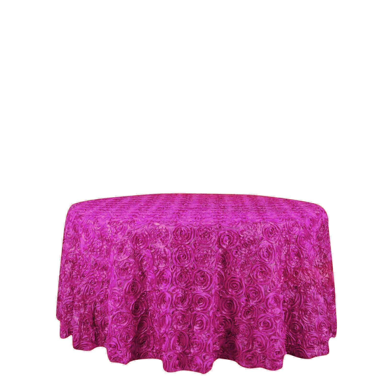 Fuchsia Satin 120 - Inch Round Tablecloth with Stunning 3D Rosette and Seamless Finish