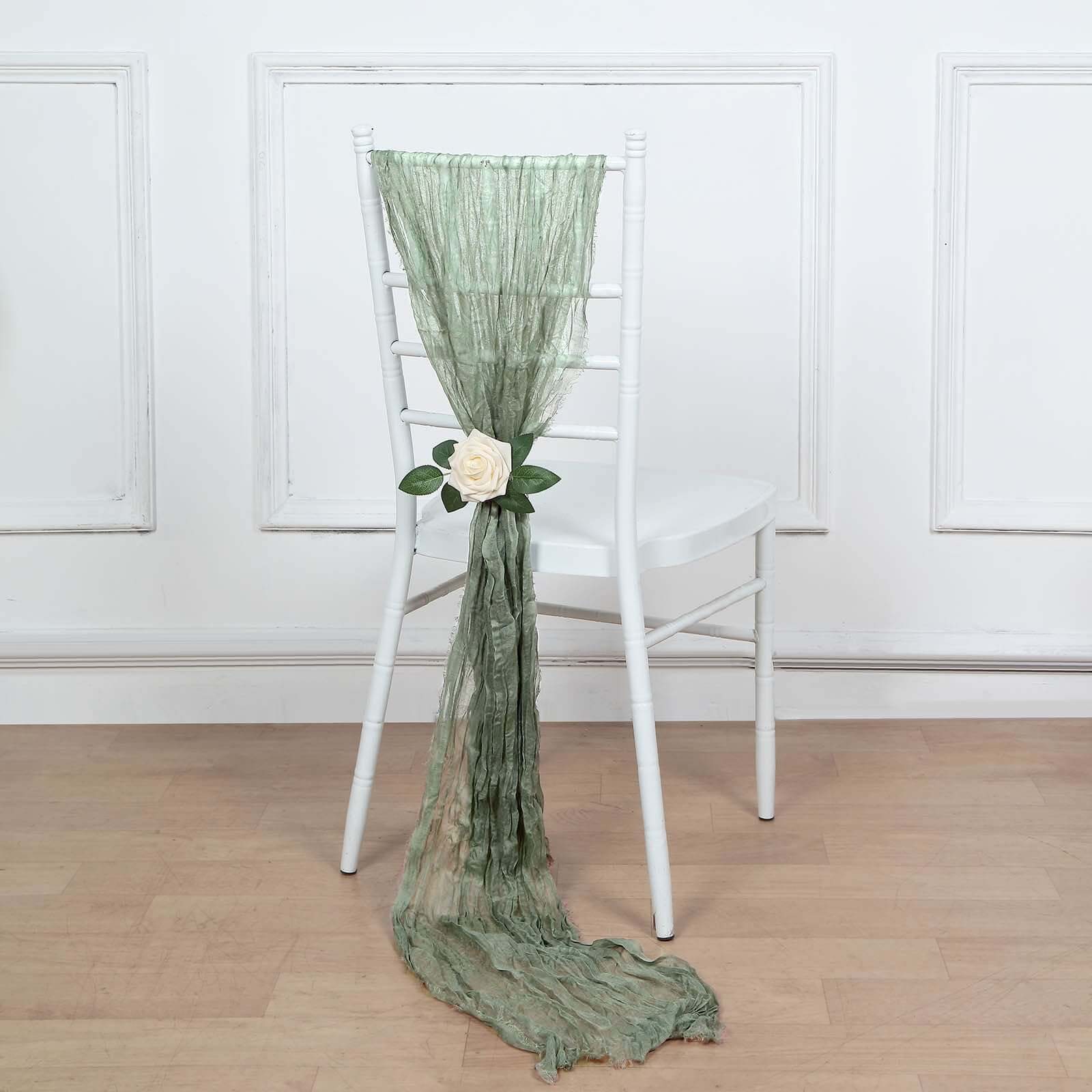 Set of 5 Dusty Sage Green Cheesecloth Chair Sashes, 16x88 Boho Decor