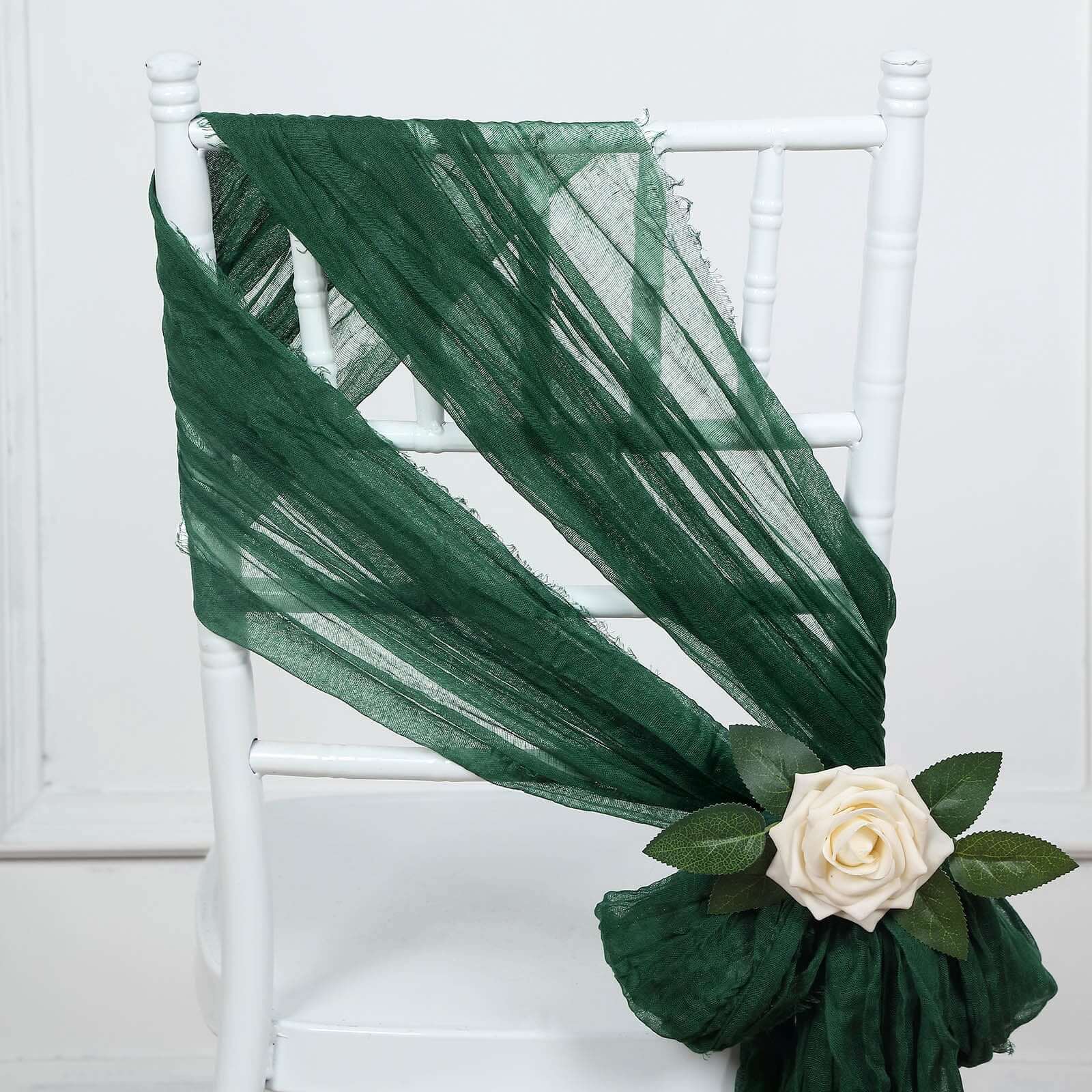 5-Pack Hunter Emerald Green Cheesecloth Chair Sashes - Ideal Boho Decor