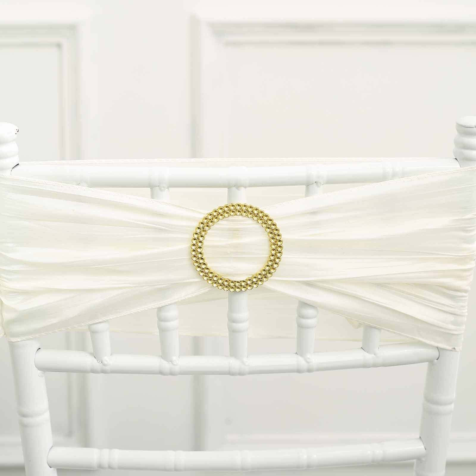 20-Pack Gold Diamond Round Chair Sash Band Buckle Pins - Stunning Rhinestone Napkin Rings for Weddings & Gatherings