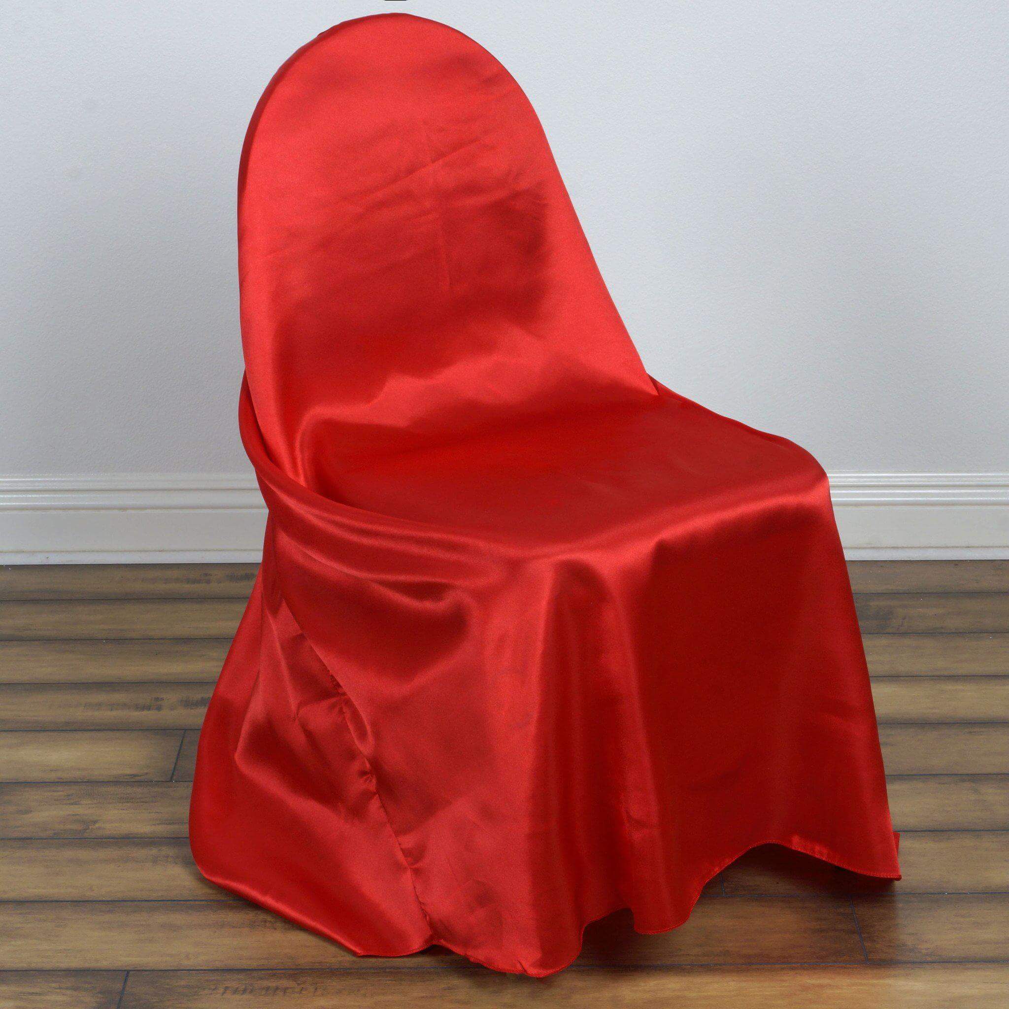 Red Satin Self-Tie Chair Cover - Universal Fit for Various Chairs, Durable and Stylish