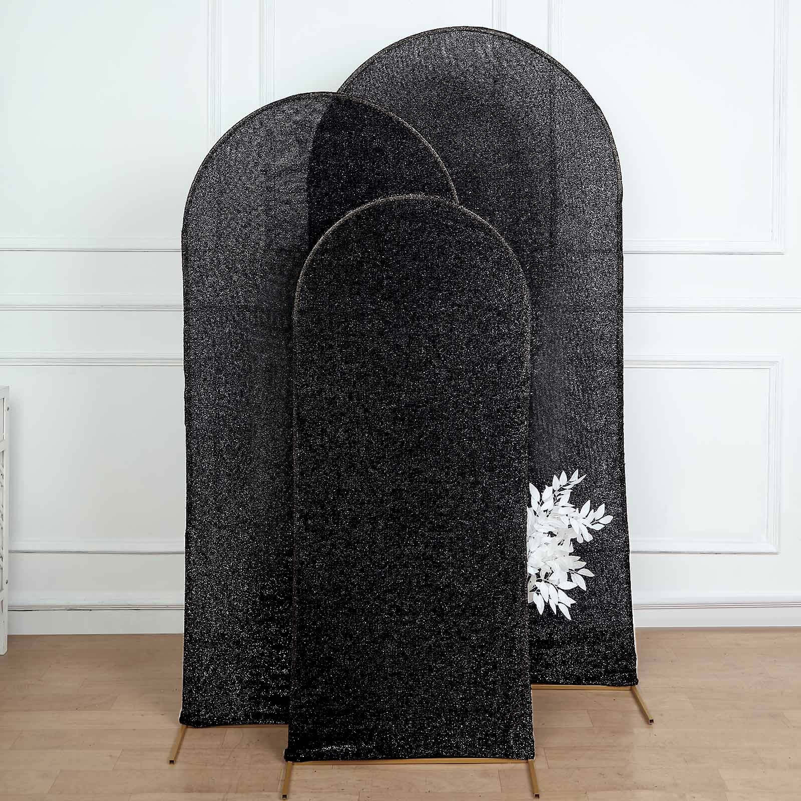 Hot Sale! 5ft Black Shimmer Tinsel Spandex Cover for Fitted Round Top Wedding Arch Backdrop Stand