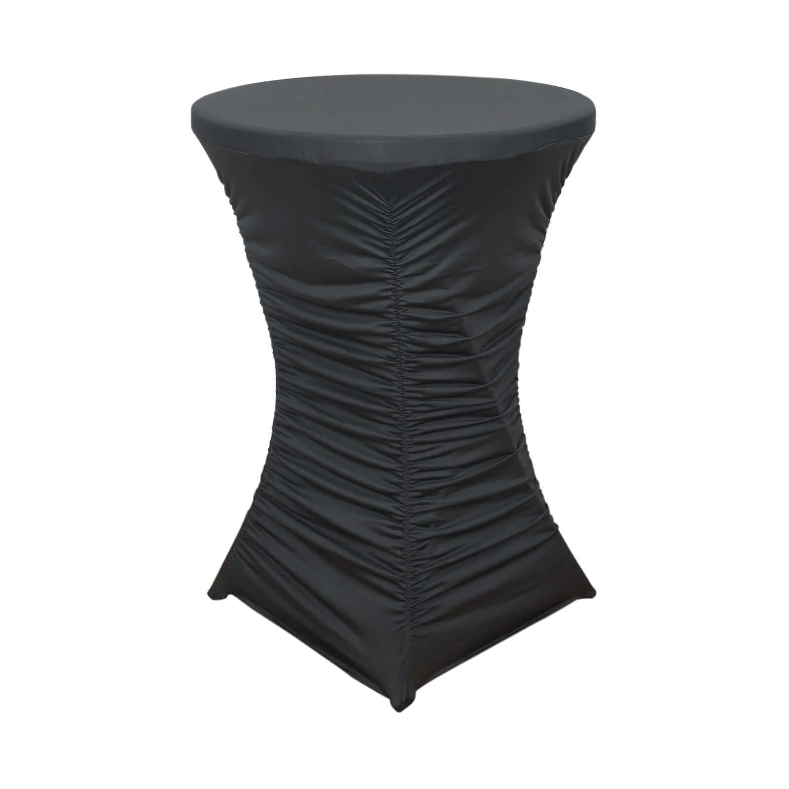 Heavy Duty Spandex 32 Fitted Round Cocktail Table Cover Black Ruched Pleated - Durable Stretch Design