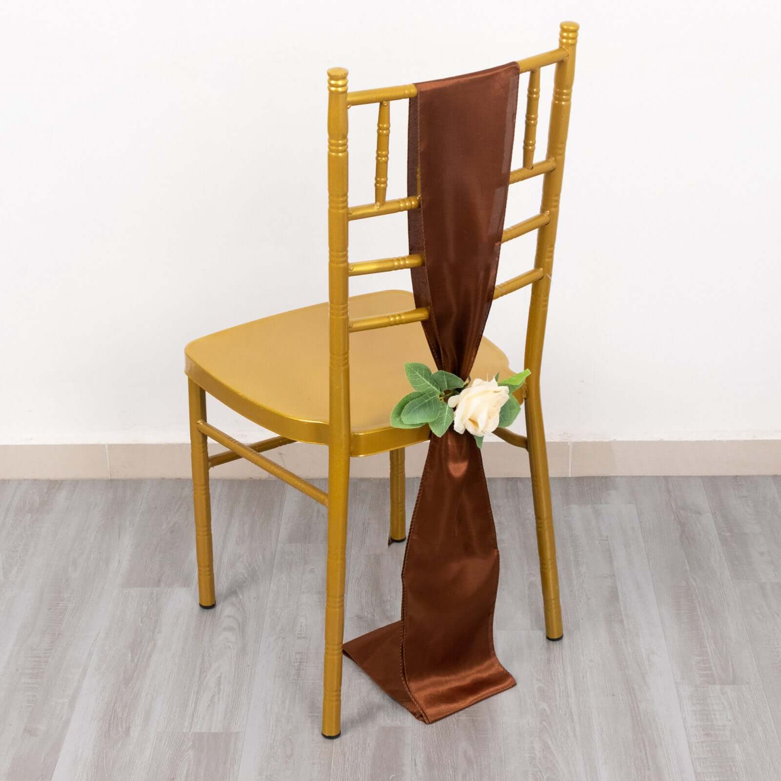 Hot Sale! 5-Piece Set of Cinnamon Brown Satin Chair Sashes with Shiny Finish (6x106)