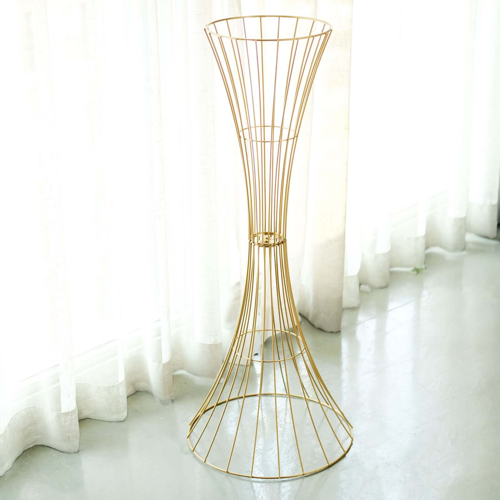 36-Inch Tall Gold Metal Hourglass Flower Stand - Ideal for Centerpieces