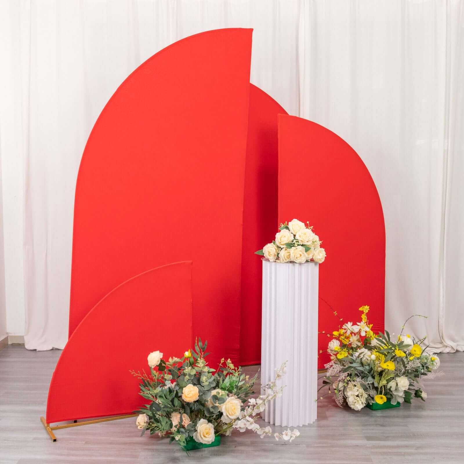 Custom-Fit Matte Red Spandex Half Moon Wedding Arch Covers Set of 4 - 2.5ft to 7ft Sizes