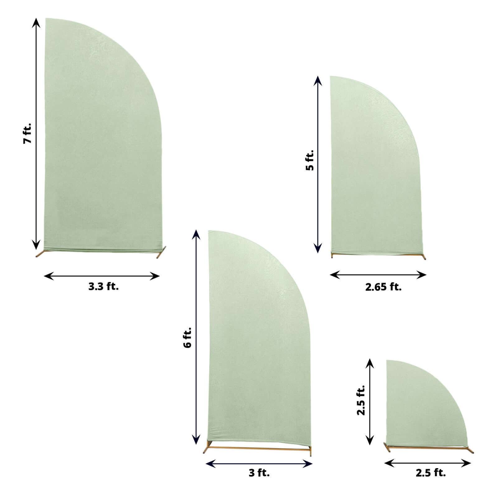 4-Piece Matte Sage Green Spandex Half Moon Wedding Arch Covers - Custom Fit, Various Sizes